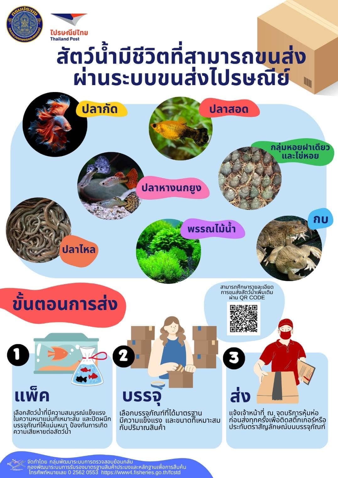 ร่วมประชุมการประชาสัมพันธ์การขนส่งสัตว์น้ำมีชีวิตผ่านระบบขนส่งไปรษณีย์ไทย..คลิก