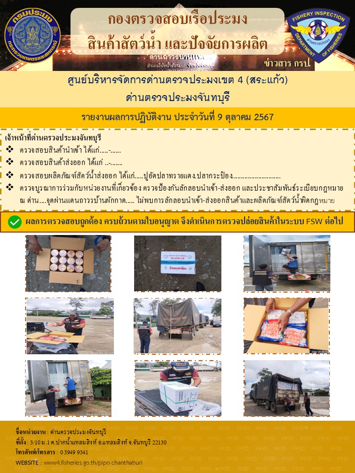รายงานการปฏิบัติงานประจำวันที่ 9 ตุลาคม 2567