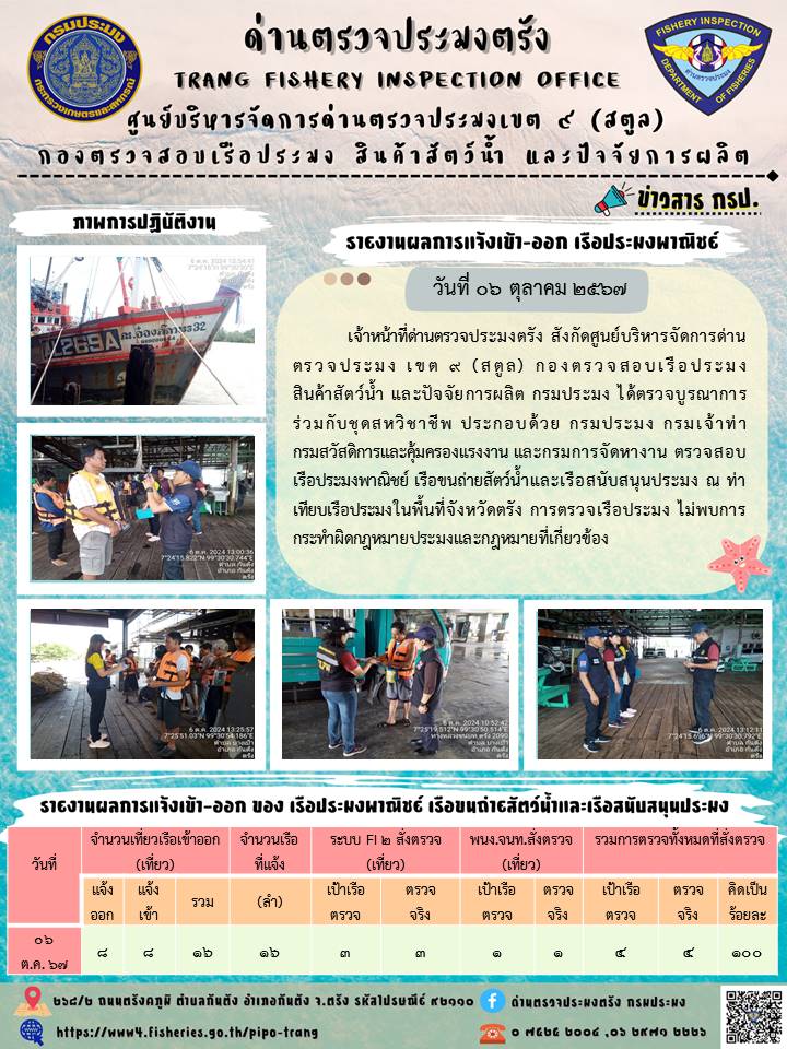 ประชาสัมพันธ์การปฏิบัติงานด่านตรวจประมงตรัง..คลิก