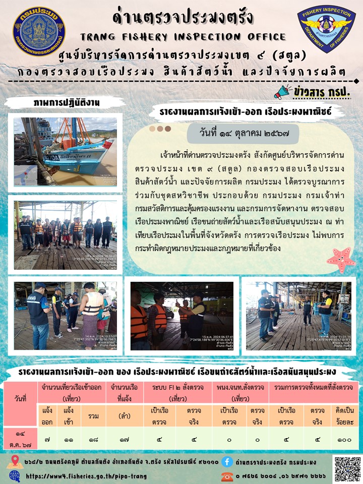 ประชาสัมพันธ์การปฏิบัติงานด่านตรวจประมงตรัง..คลิก