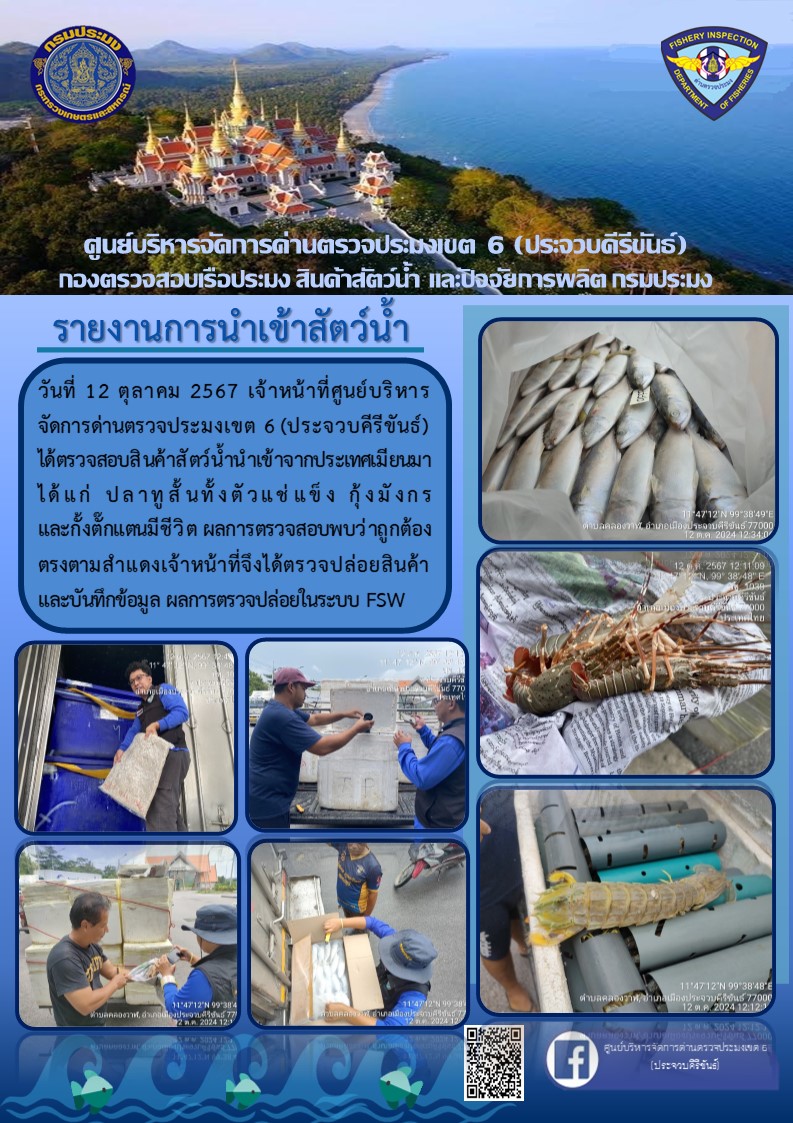 ตรวจสอบสินค้าสัตว์น้ำนำเข้าจากประเทศเมียนมา