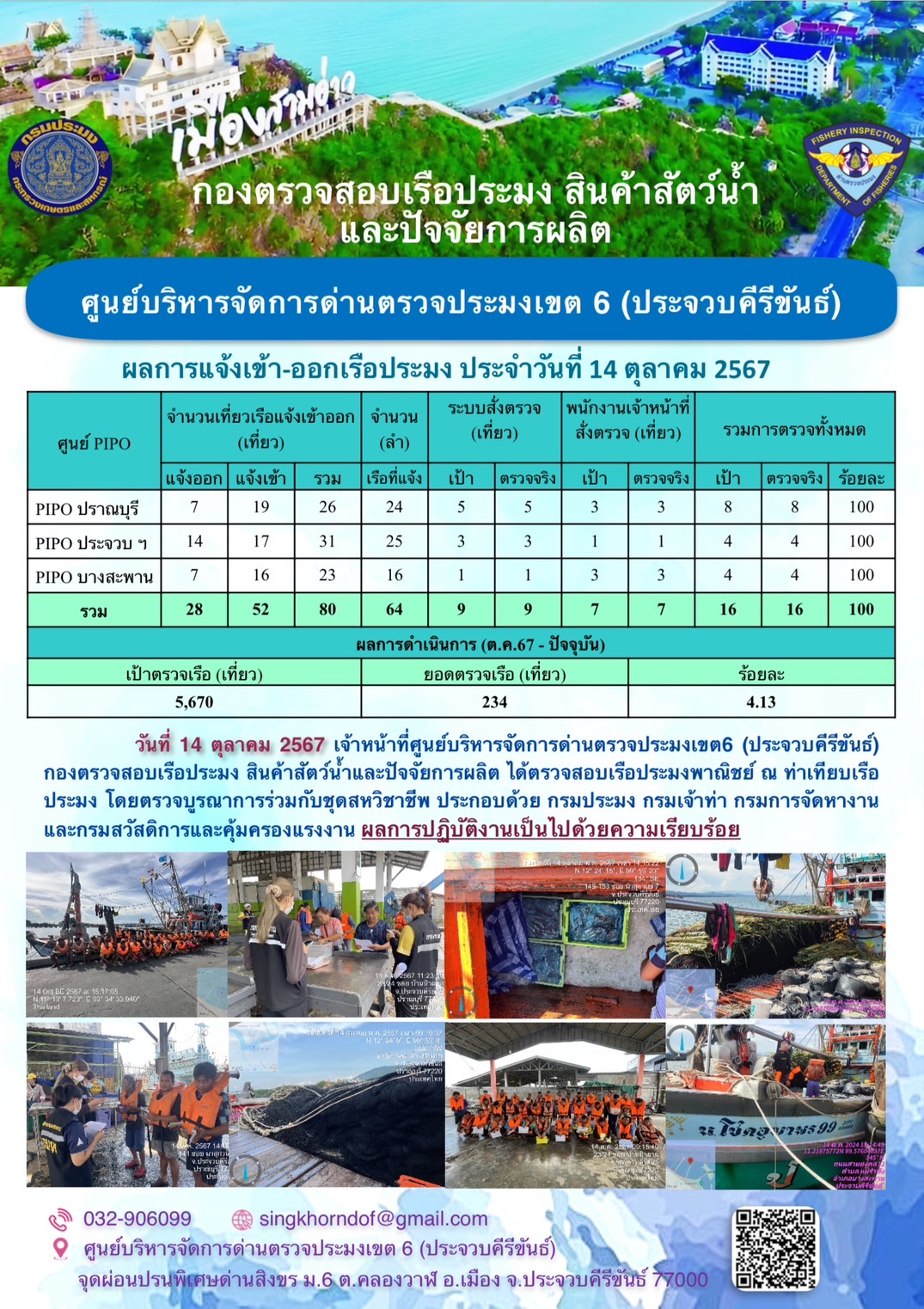 ตรวจสอบเรือประมงพาณิชย์ ณ ท่าเทียบเรือประมง