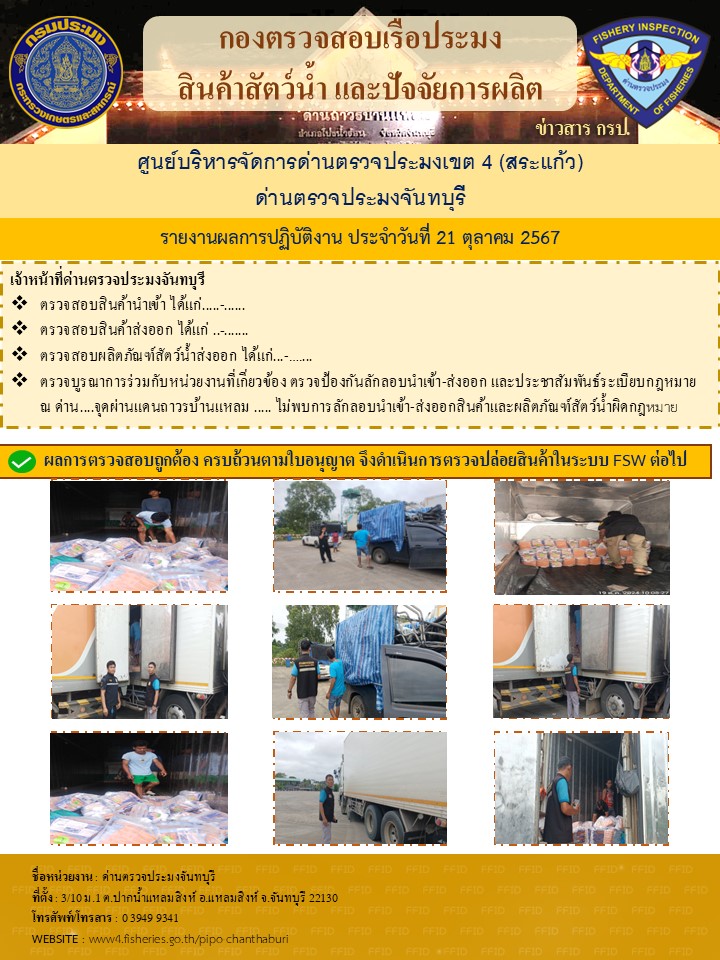 รายงานการปฏิบัติงานประจำวันที่ 21 ตุลาคม 2567