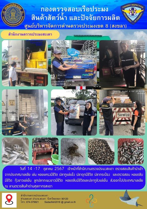 ตรวจสอบการนำเข้า ส่งออก สัตว์น้ำ วันที่ 14-17 ตุลาคม 2567..คลิก