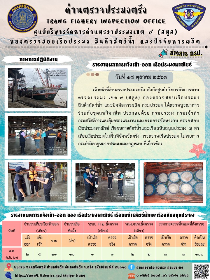 ประชาสัมพันธ์การปฏิบัติงานด่านตรวจประมงตรัง..คลิก