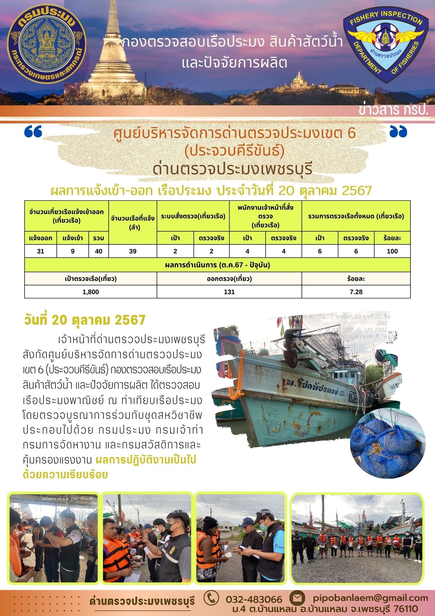 ตรวจสอบเรือประมงพาณิชย์ ณ ท่าเทียบเรือประมง..คลิก