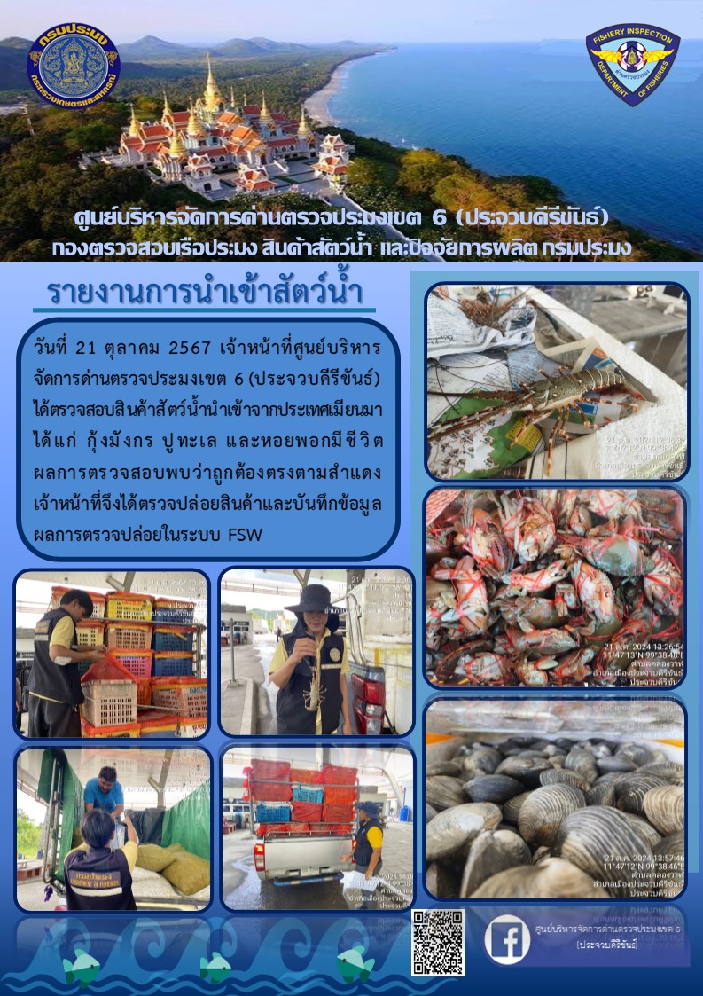 ตรวจสอบสินค้าสัตว์น้ำนำเข้าจากประเทศเมียนมา..คลิก