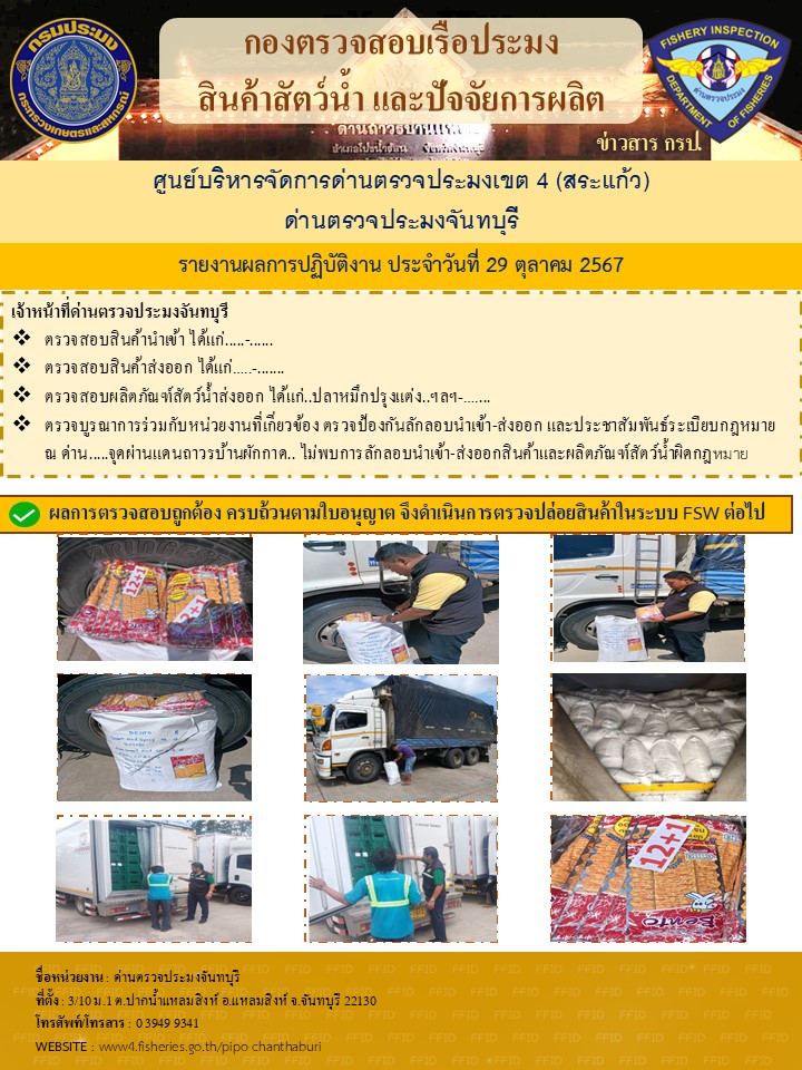 รายงานการปฏิบัติงานประจำวันที่ 29 ตุลาคม 2567