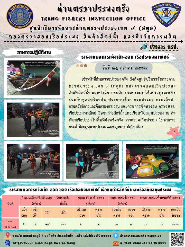 ประชาสัมพันธ์การปฏิบัติงานด่านตรวจประมงตรัง..คลิก