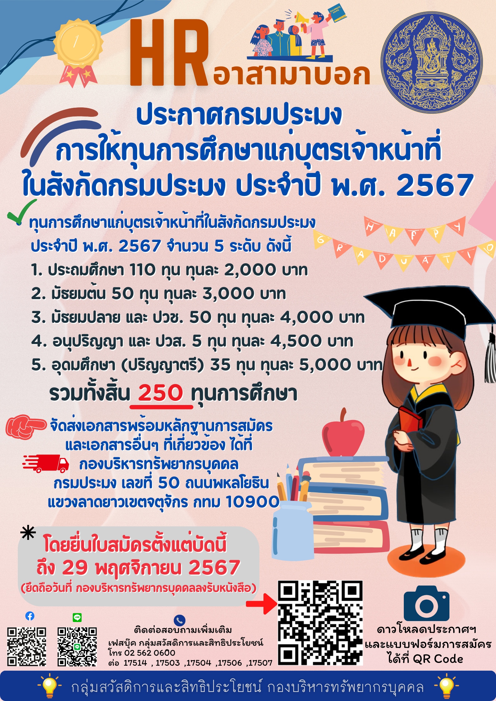 การให้ทุนการศึกษาแก่บุตรเจ้าที่ในสังกัดกรมประมง ประจำปี พ.ศ. 2567..คลิก