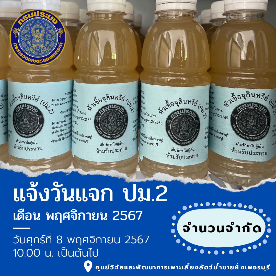 ตารางแจกจ่ายหัวเชื้อจุลินทรีย์ ปม.2 ประจำเดือน พฤศจิกายน 2568