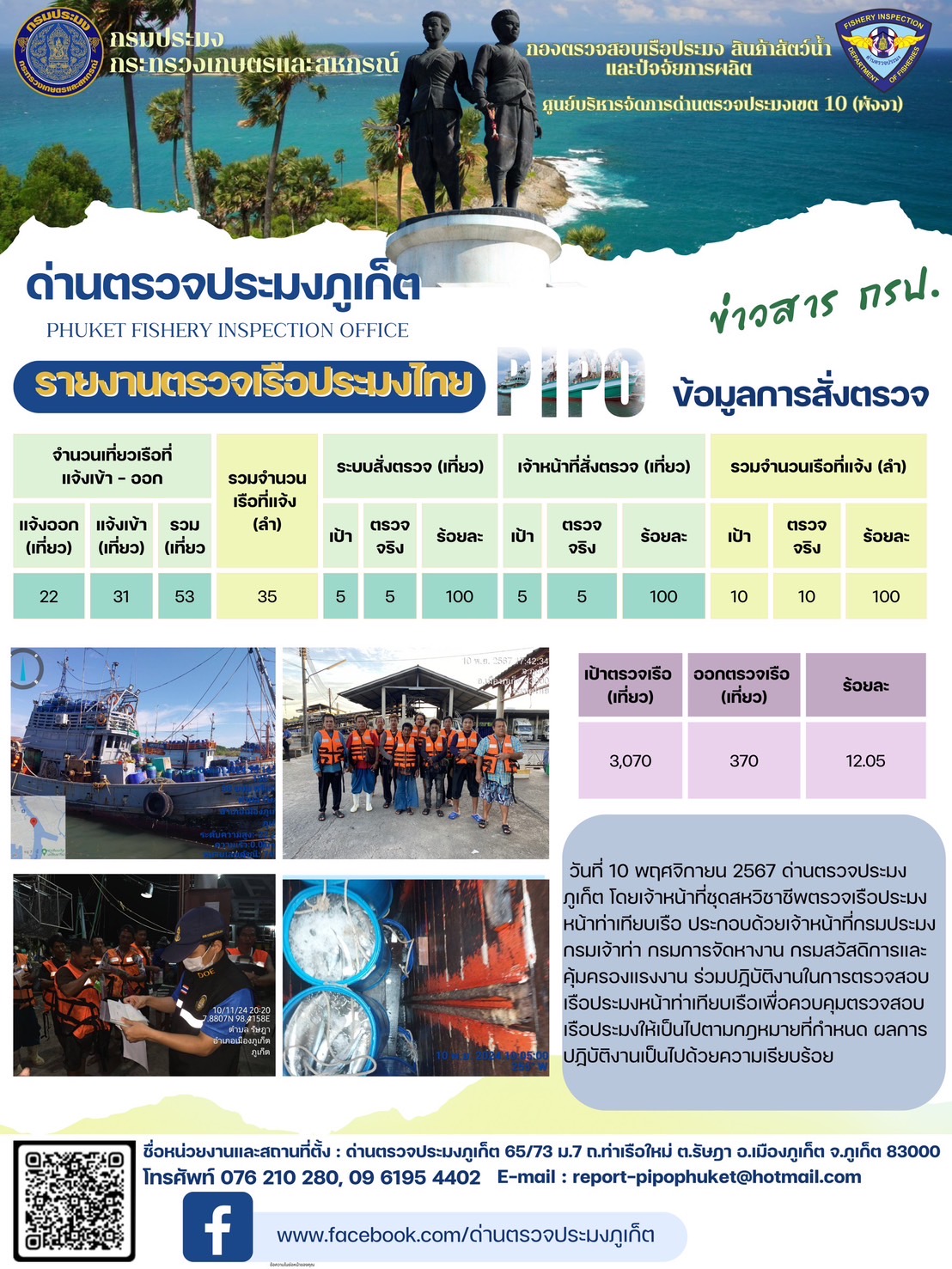 ข่าวประชาสัมพันธ์กิจกรรมการตรวจเรือประมงพาณิชย์แจ้งเข้า - ออก วันที่ 10 พฤศจิกายน 2567..คลิก