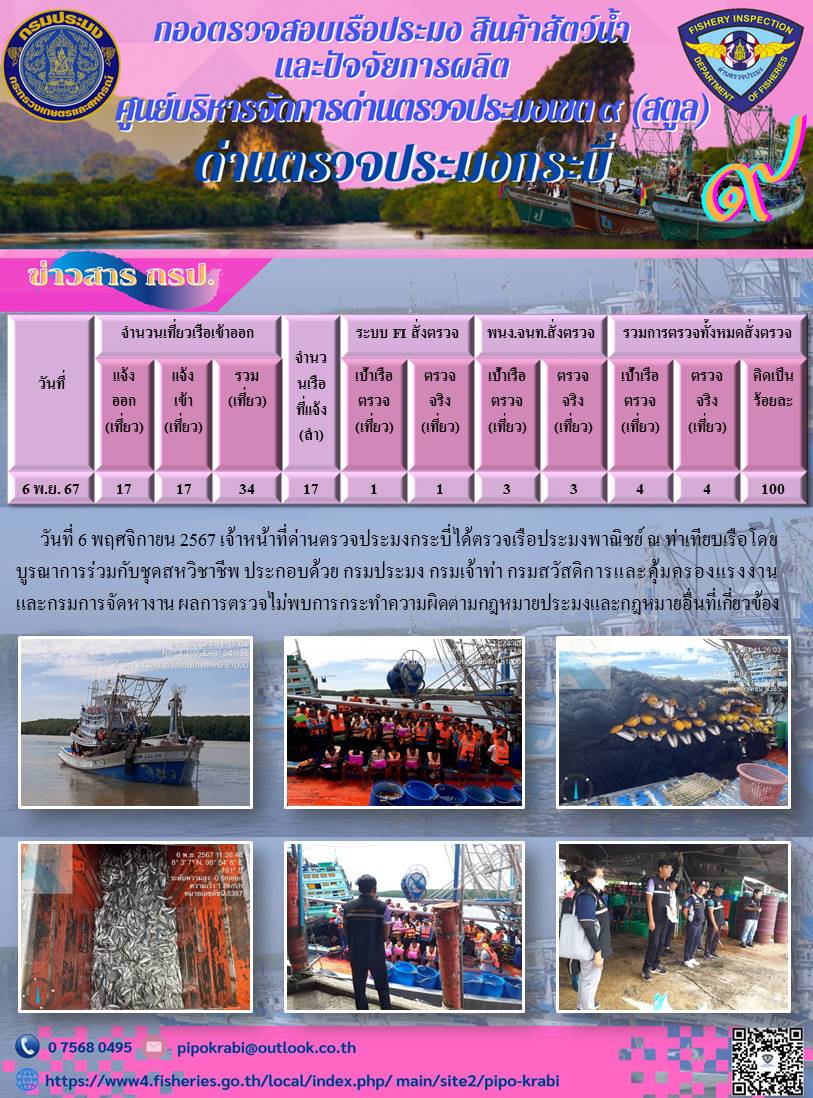 ผลการตรวจสอบเรือประมงหน้าท่า