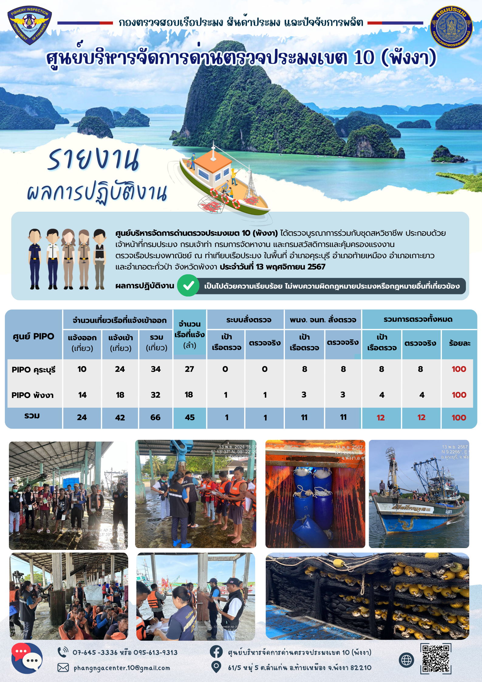 ข่าวประชาสัมพันธ์กิจกรรมการตรวจเรือประมงพาณิชย์แจ้งเข้า - ออก วันที่ 13 พฤศจิกายน 2567..คลิก