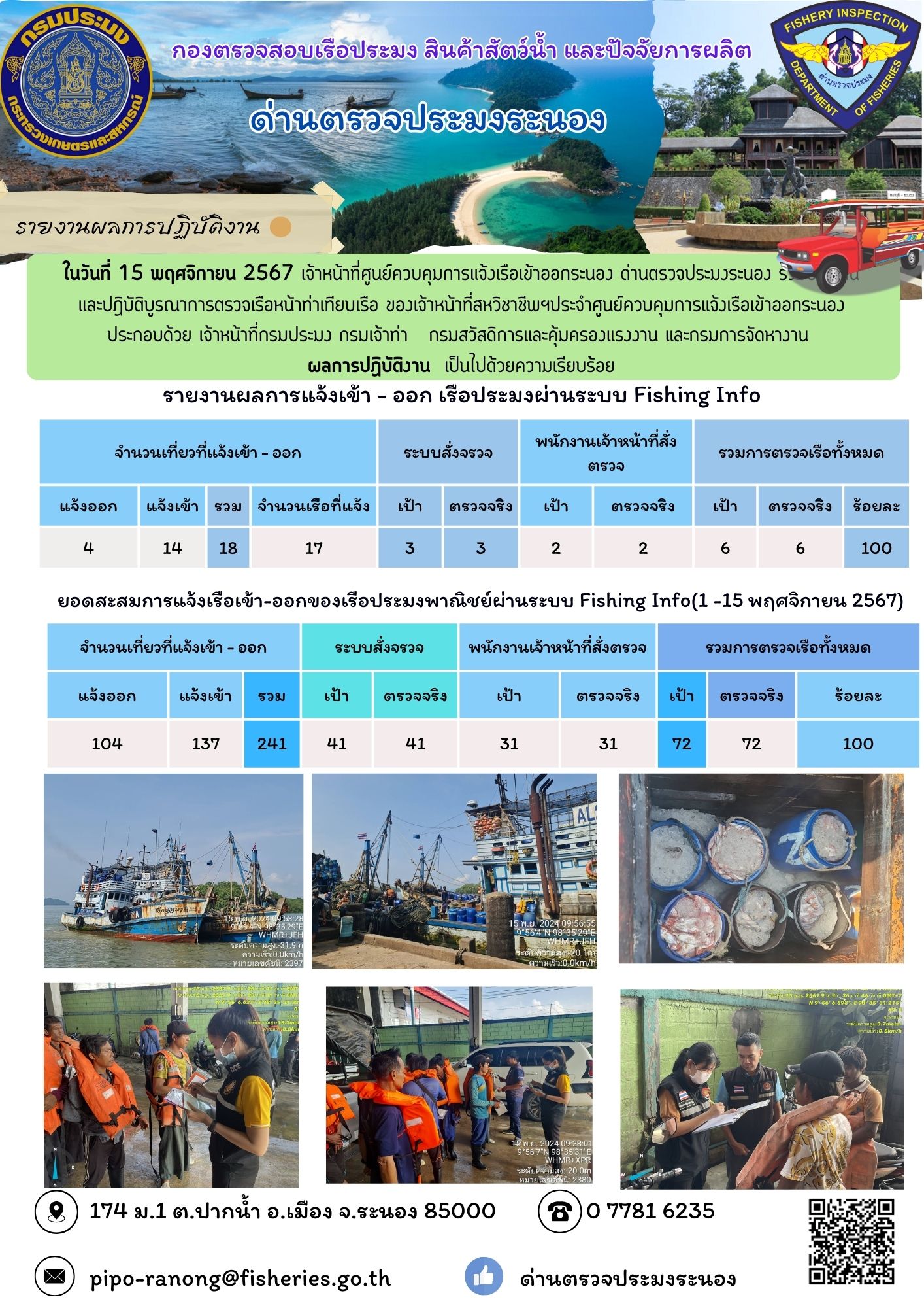 ตรวจสอบเรือประมงพาณิชย์ ณ ท่าเทียบเรือประมง