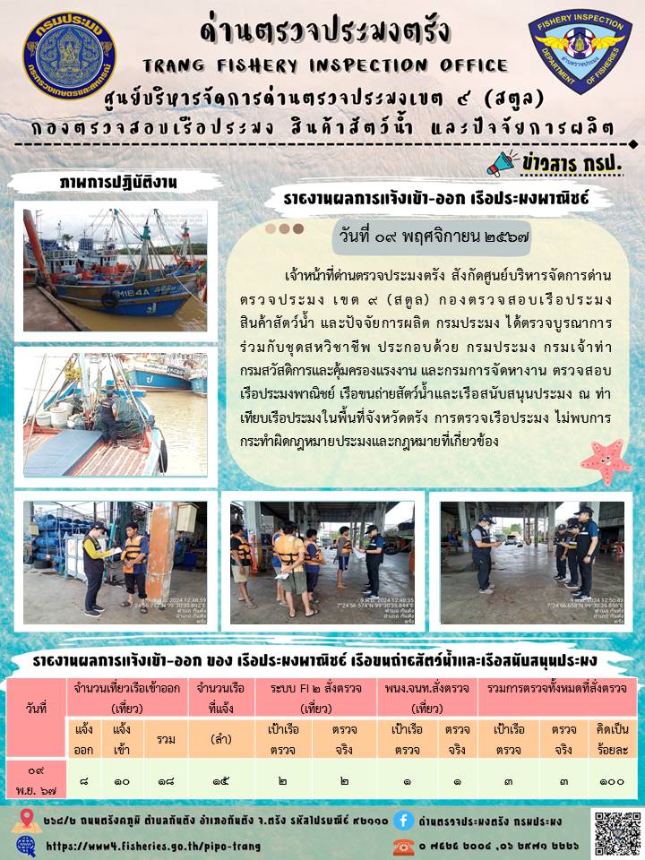 ประชาสัมพันธ์การปฏิบัติงานด่านตรวจประมงตรัง..คลิก