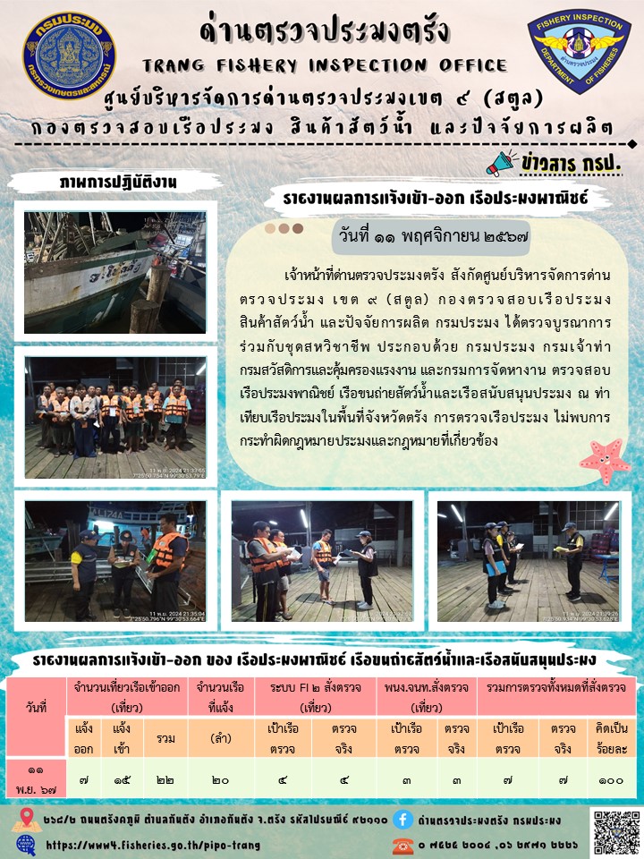 ประชาสัมพันธ์การปฏิบัติงานด่านตรวจประมงตรัง..คลิก