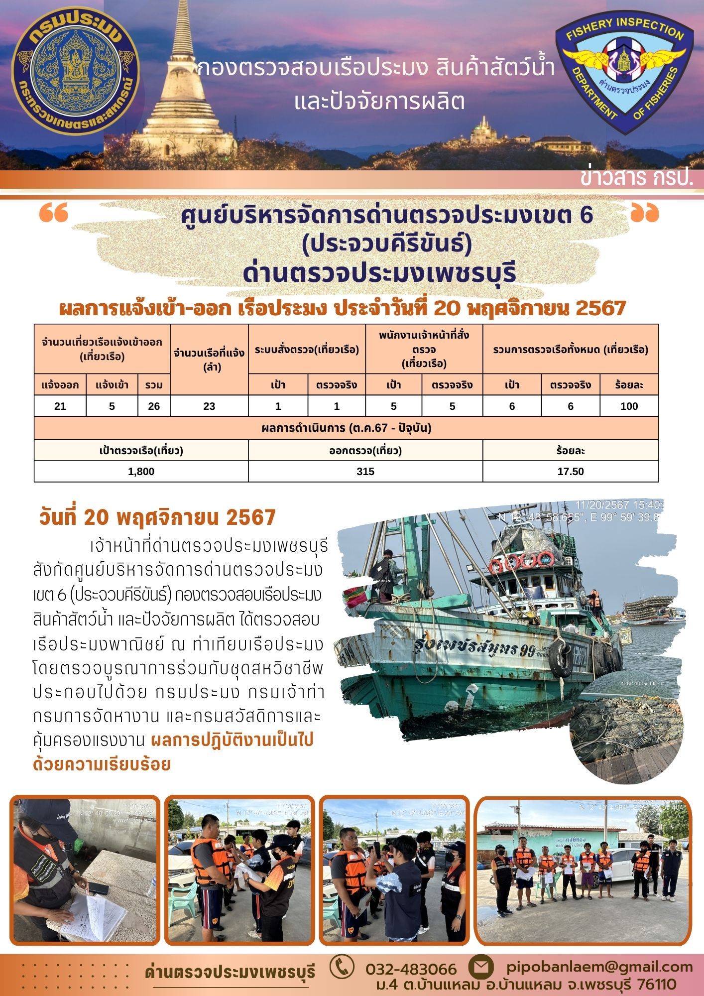 ตรวจสอบเรือประมงพาณิชย์ ณ ท่าเทียบเรือประมง..คลิก