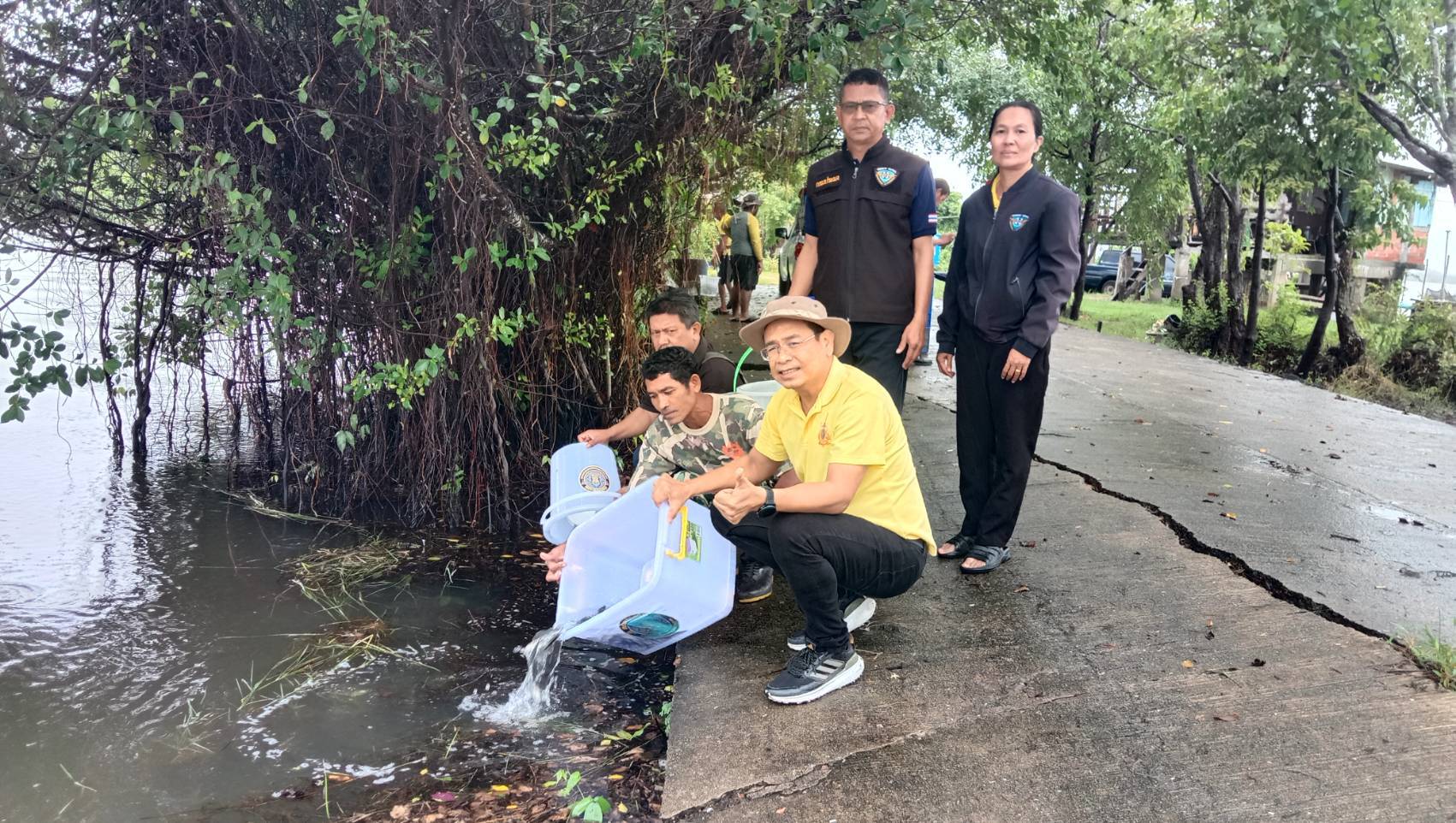 ประมงจังหวัดพัทลุง พร้อมด้วย เจ้าหน้าที่สำนักงานประมงจังหวัดพัทลุง เจ้าหน้าที่หน่วยป้องกันและปราบปรามประมงน้ำจืดพัทลุง พนักงานบริษัท เจริญโภคภัณฑ์อาหาร จำกัด (มหาชน) ร่วมกับผู้นำท้องที่ และประชาชนในพื้นที่ ร่วมกิจกรรมปล่อยปลากะพงขาวในแหล่งน้ำธรรมชาติ ตามมาตรการที่ 2 สนับสนุนการกำจัดปลาหมอคางดำในแหล่งน้ำธรรมชาติ โดยการปล่อยปลาผู้ล่าอย่างต่อเนื่อง ในพื้นที่สระน้ำบ้านทุ่งนานอก ตำบลเกาะเต่า อำเภอป่าพะยอม จังหวัดพัทลุง..คลิก