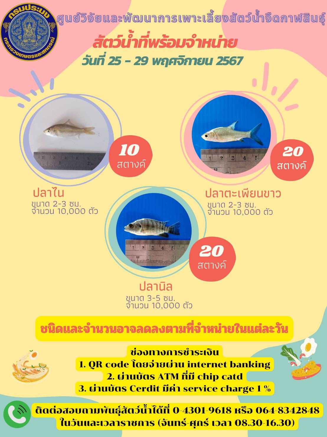 พันธุ์สัตว์น้ำที่พร้อมจำหน่ายประจำสัปดาห์..คลิก