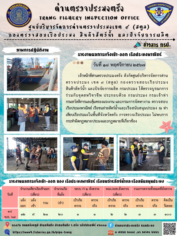 ประชาสัมพันธ์การปฏิบัติงานด่านตรวจประมงตรัง..คลิก