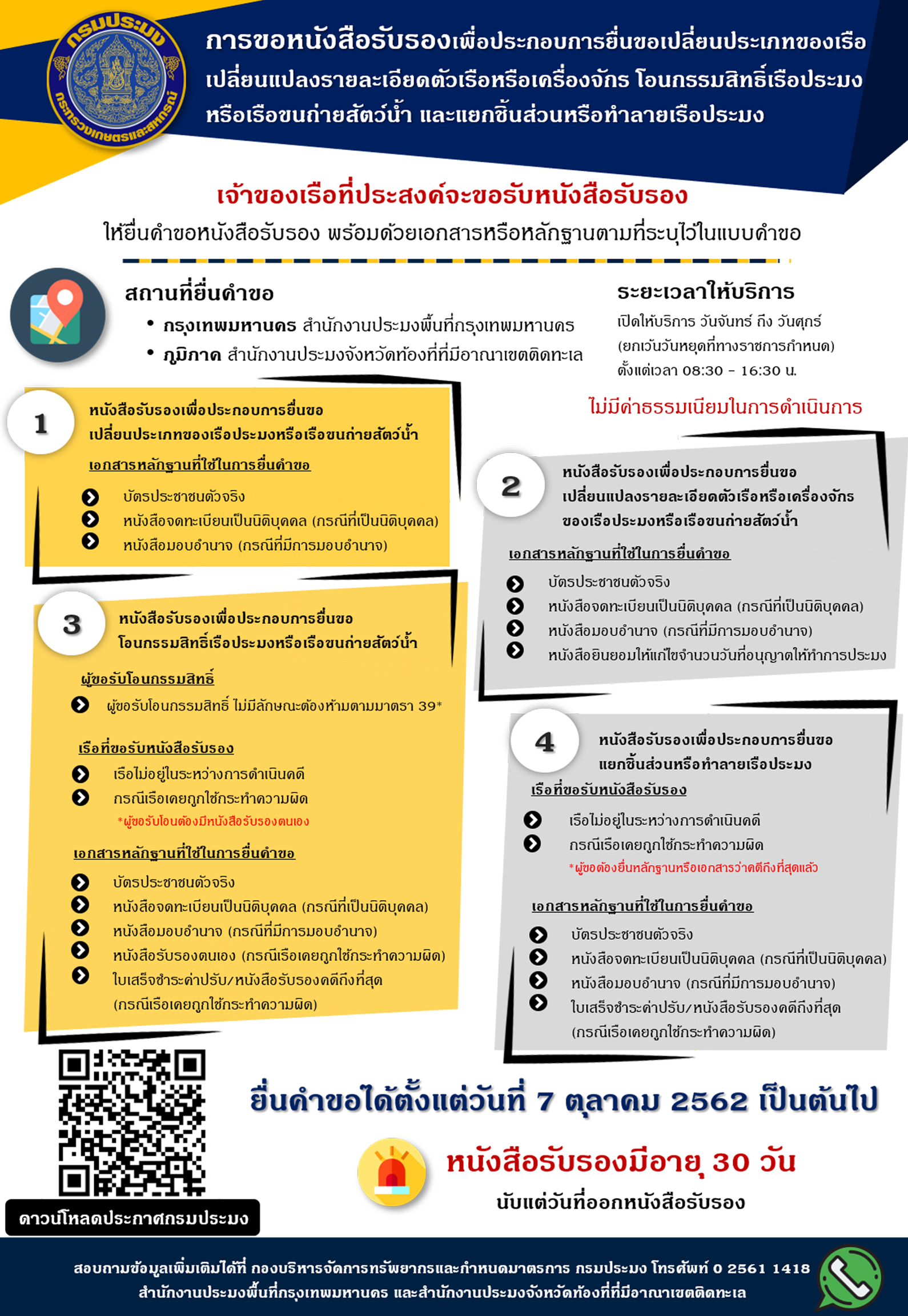 การขอหนังสือรับรอง เพื่อประกอบการยื่นขอเปลี่ยนประเภทของเรือ