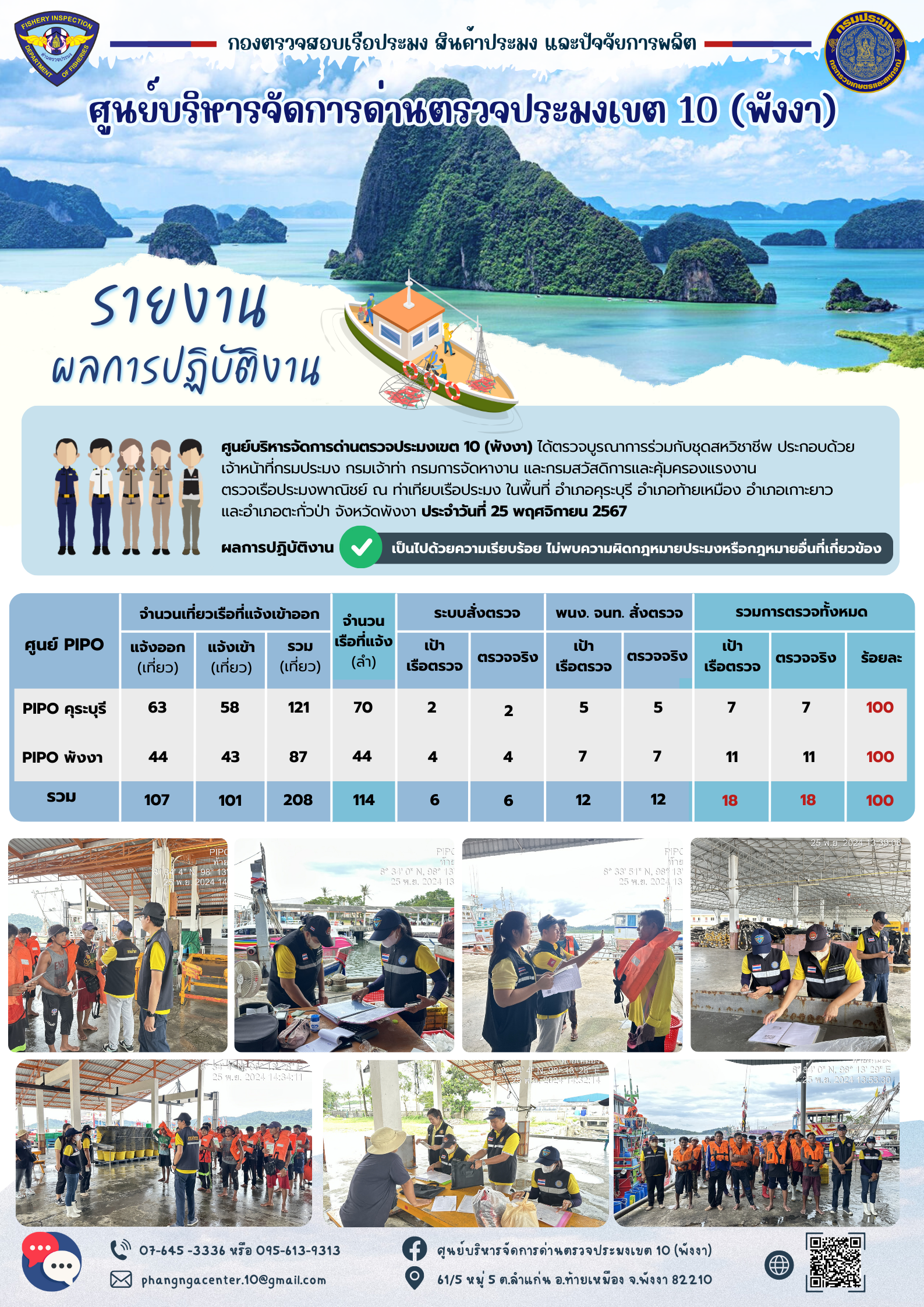 ข่าวประชาสัมพันธ์กิจกรรมการตรวจเรือประมงพาณิชย์แจ้งเข้า - ออก วันที่ 25 พฤศจิกายน 2567..คลิก