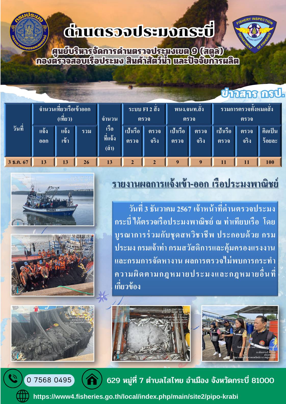 ผลการตรวจสอบเรือประมงหน้าท่า..คลิก
