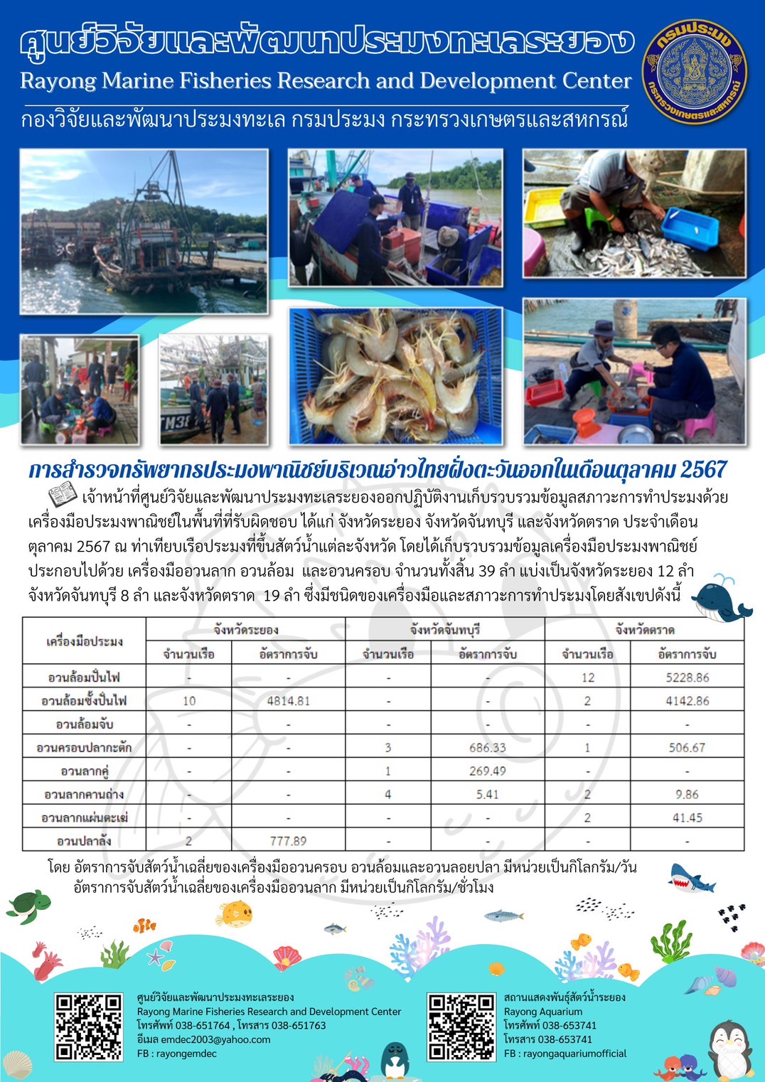 การสำรวจทรัพยากรประมงพาณิชย์บริเวณอ่าวไทยฝั่งตะวันออกในเดือนตุลาคม 2567
