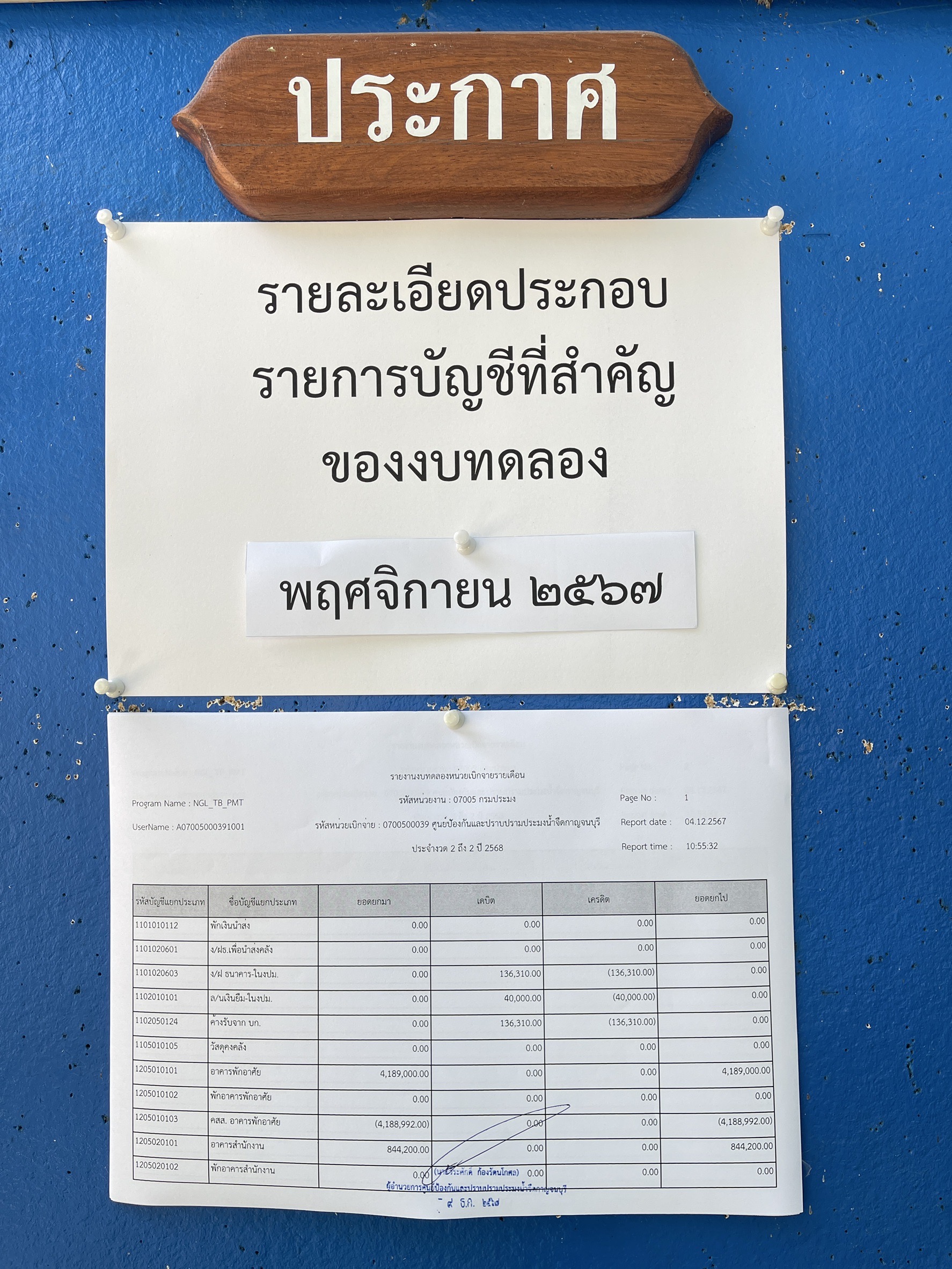 รายงานงบทดลอง ปีงบประมาณ 2568 ประจำเดือนพฤศจิกายน 2567..คลิก