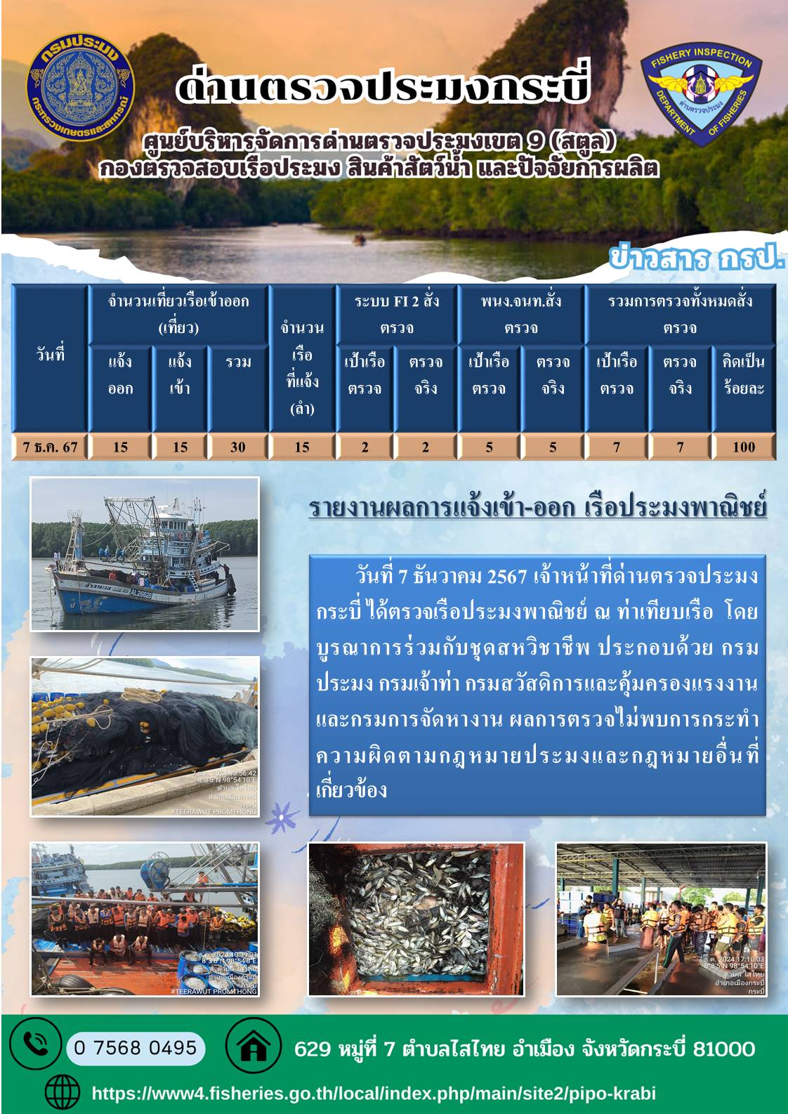 ผลการตรวจสอบเรือประมงหน้าท่า