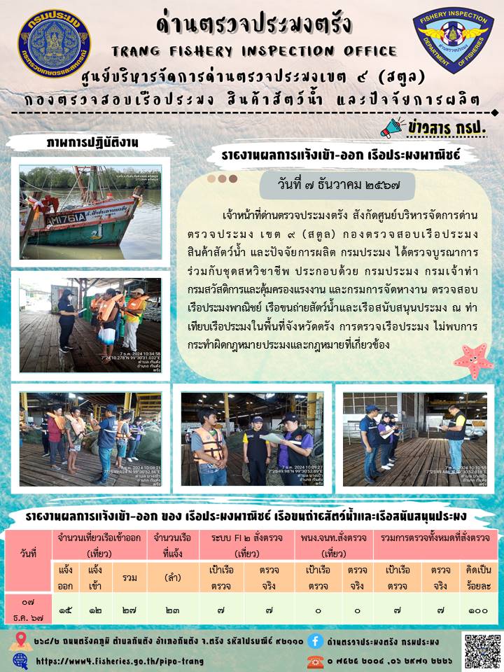ประชาสัมพันธ์การปฏิบัติงานด่านตรวจประมงตรัง..คลิก