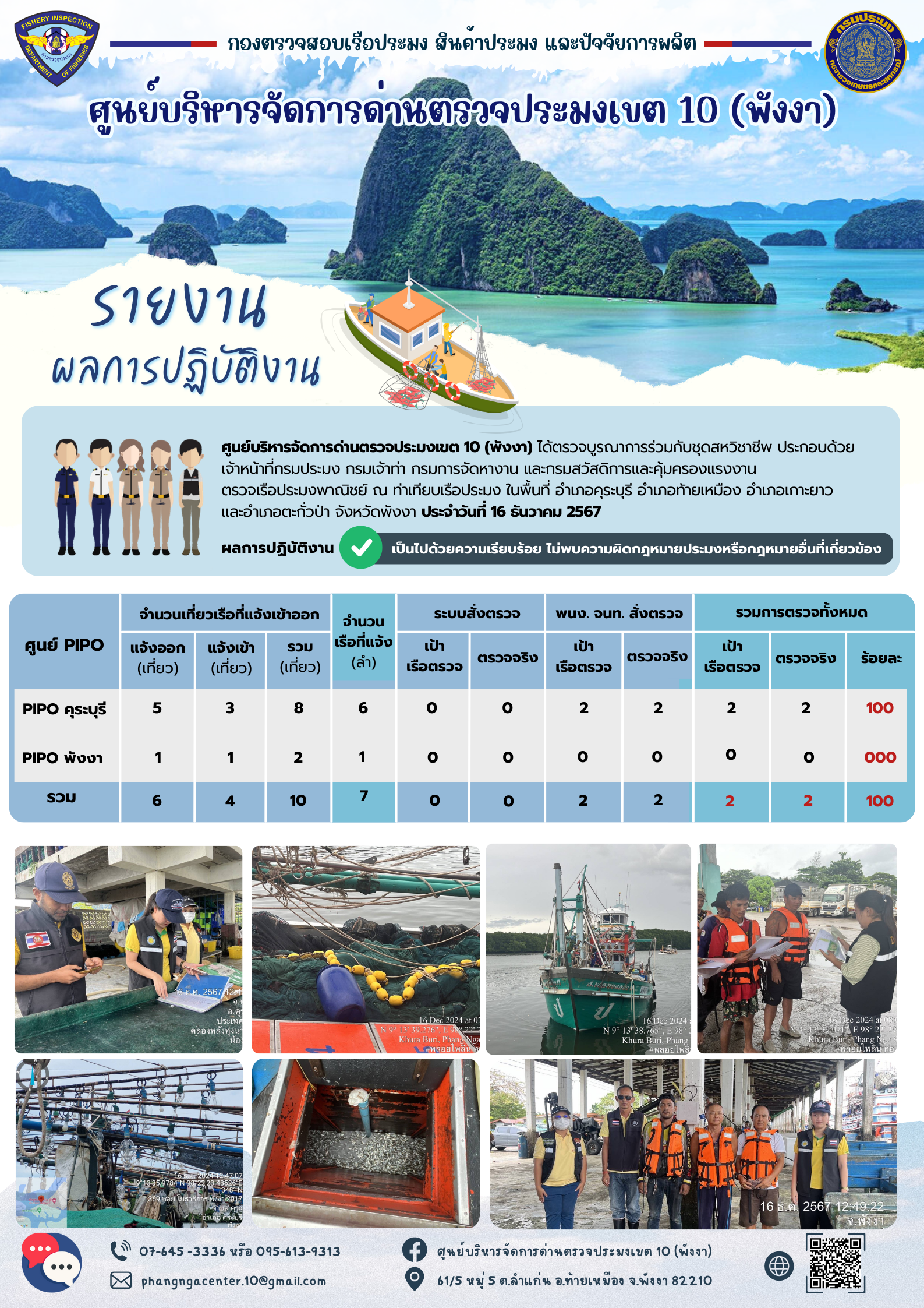 ข่าวประชาสัมพันธ์กิจกรรมการตรวจเรือประมงพาณิชย์แจ้งเข้า - ออก วันที่ 16 ธันวาคม 2567..คลิก