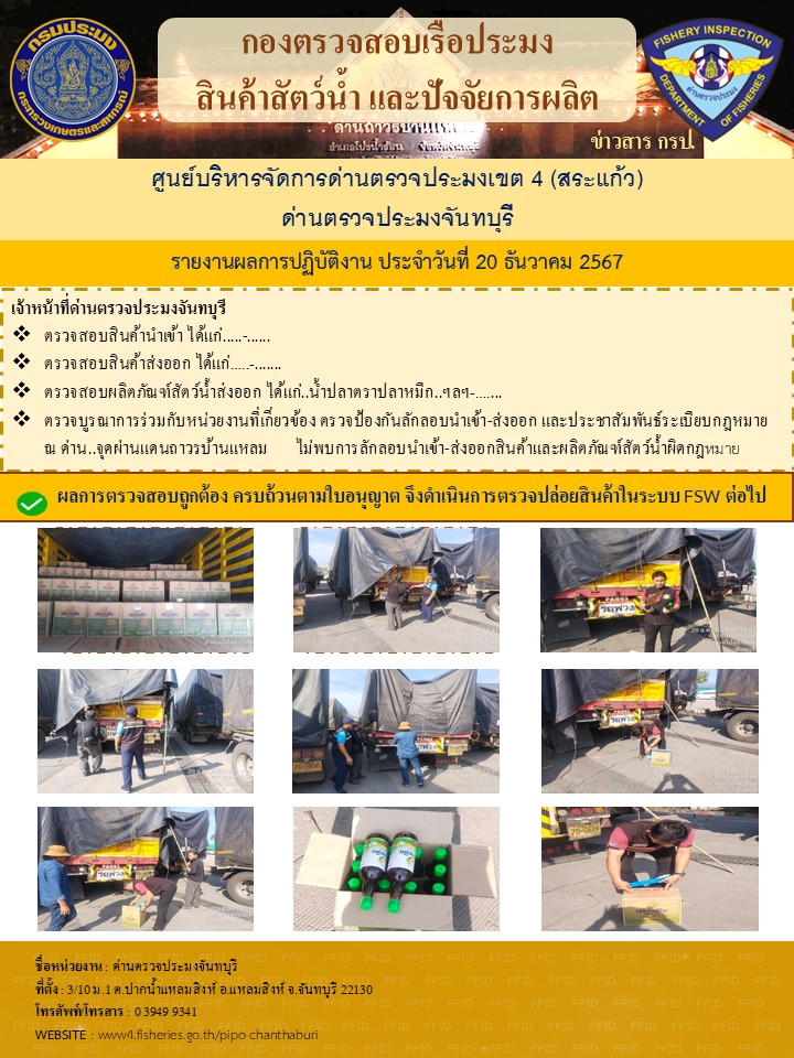 รายงานการปฏิบัติงานประจำวันที่ 20 ธันวาคม 2567