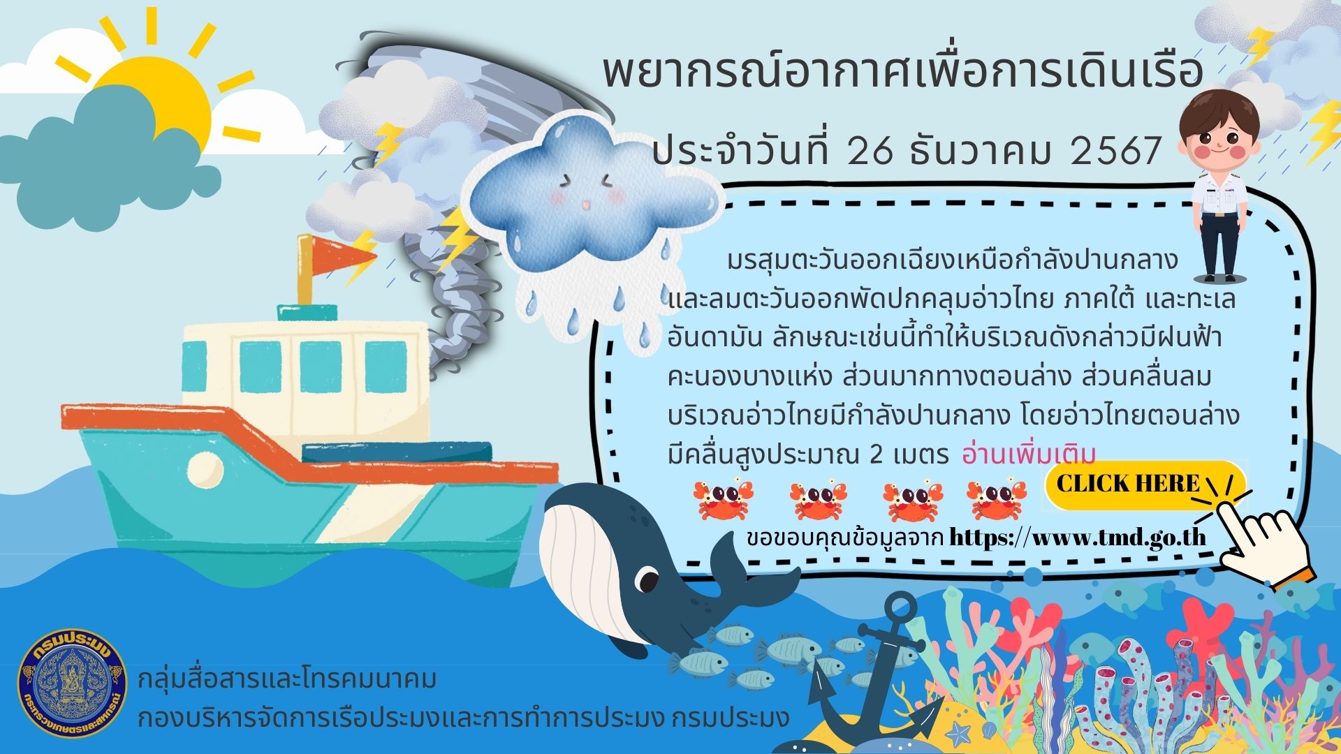 พยากรณ์อากาศเพื่อการเดินเรือ ประจำวันที่ 26 ธันวาคม 2567