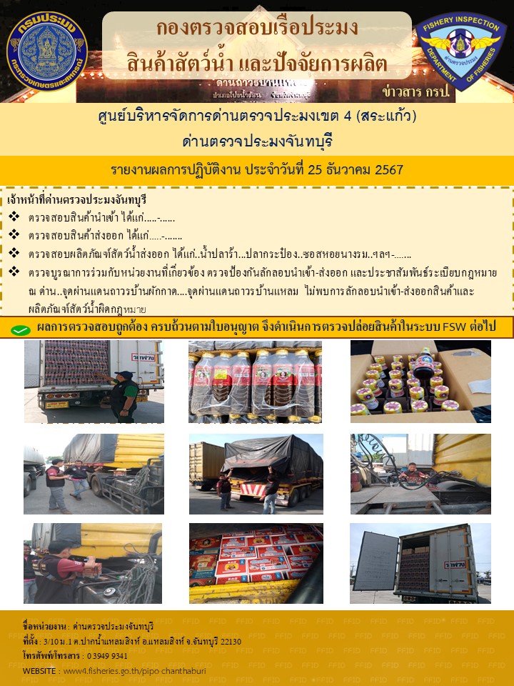 รายงานการปฏิบัติงานประจำวันที่ 25 ธันวาคม 2567..คลิก