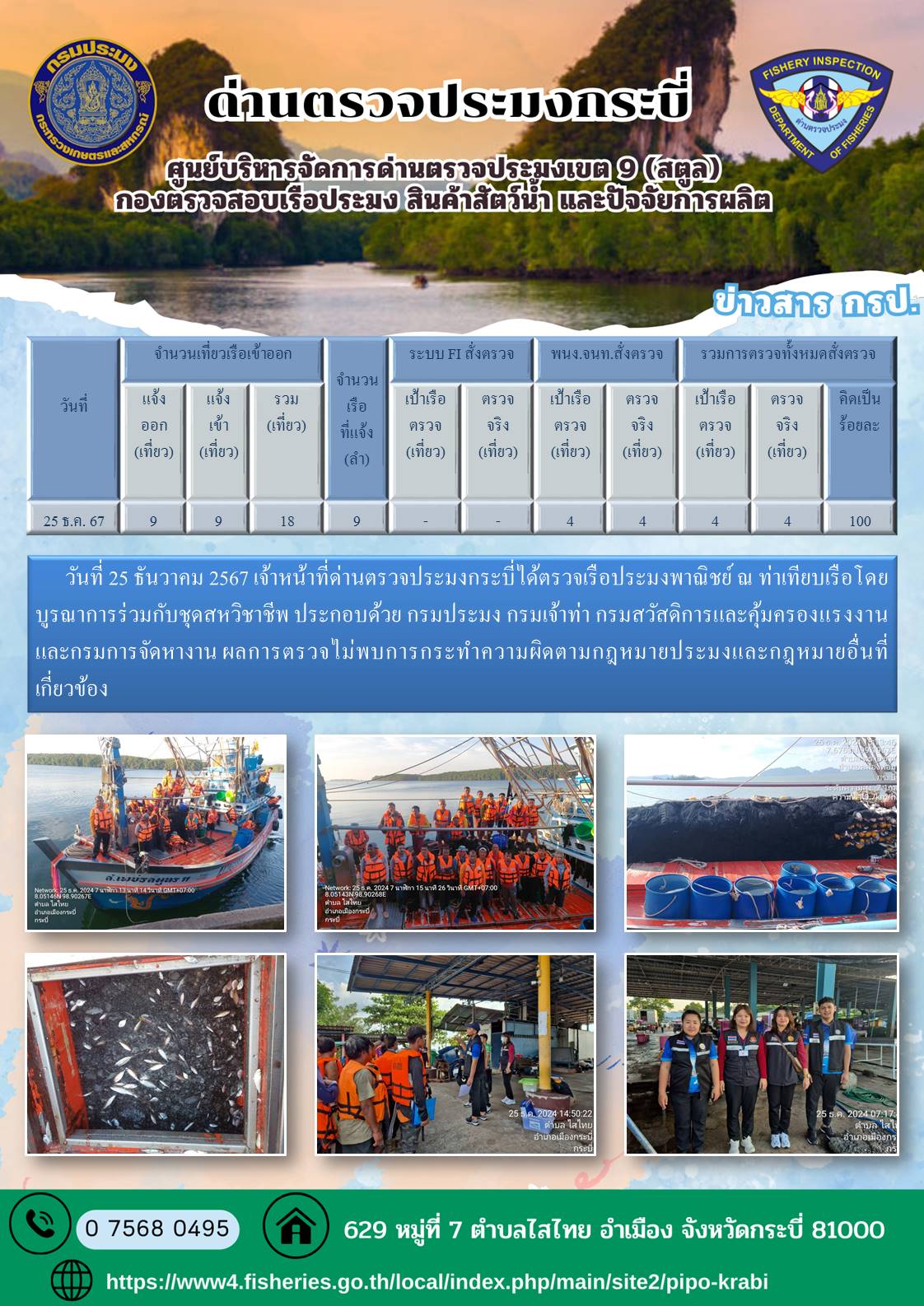 ผลการปฏิบัติงานตรวจเรือประมงหน้าท่าประจำวันที่ 24-25 ธันวาคม 2567