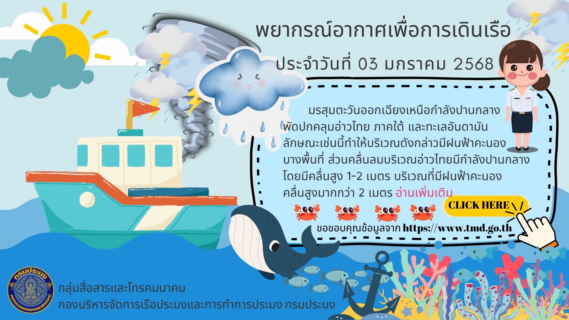 พยากรณ์อากาศเพื่อการเดินเรือ ประจำวันที่ 03 มกราคม 2568