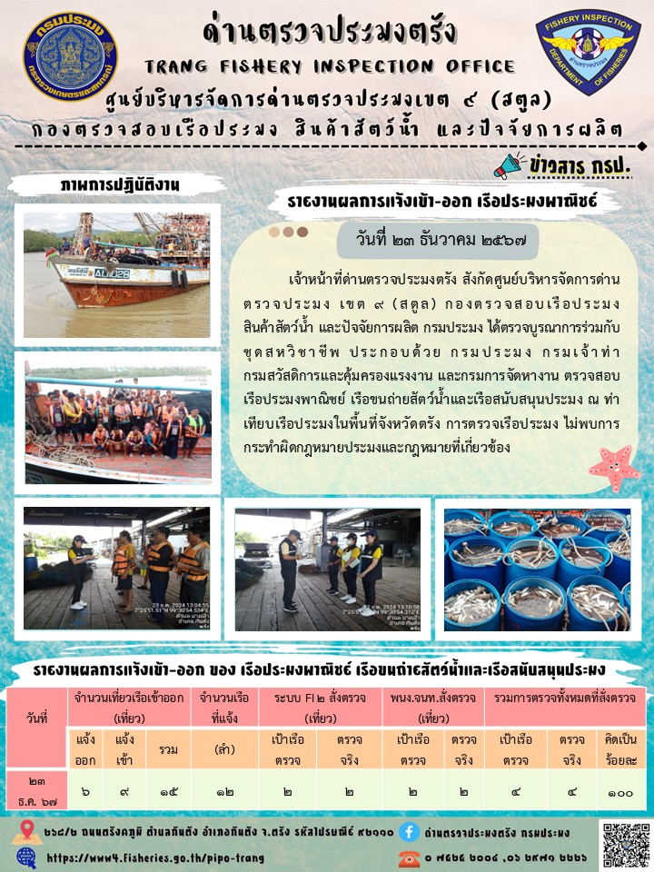 ประชาสัมพันธ์การปฏิบัติงานด่านตรวจประมงตรัง..คลิก
