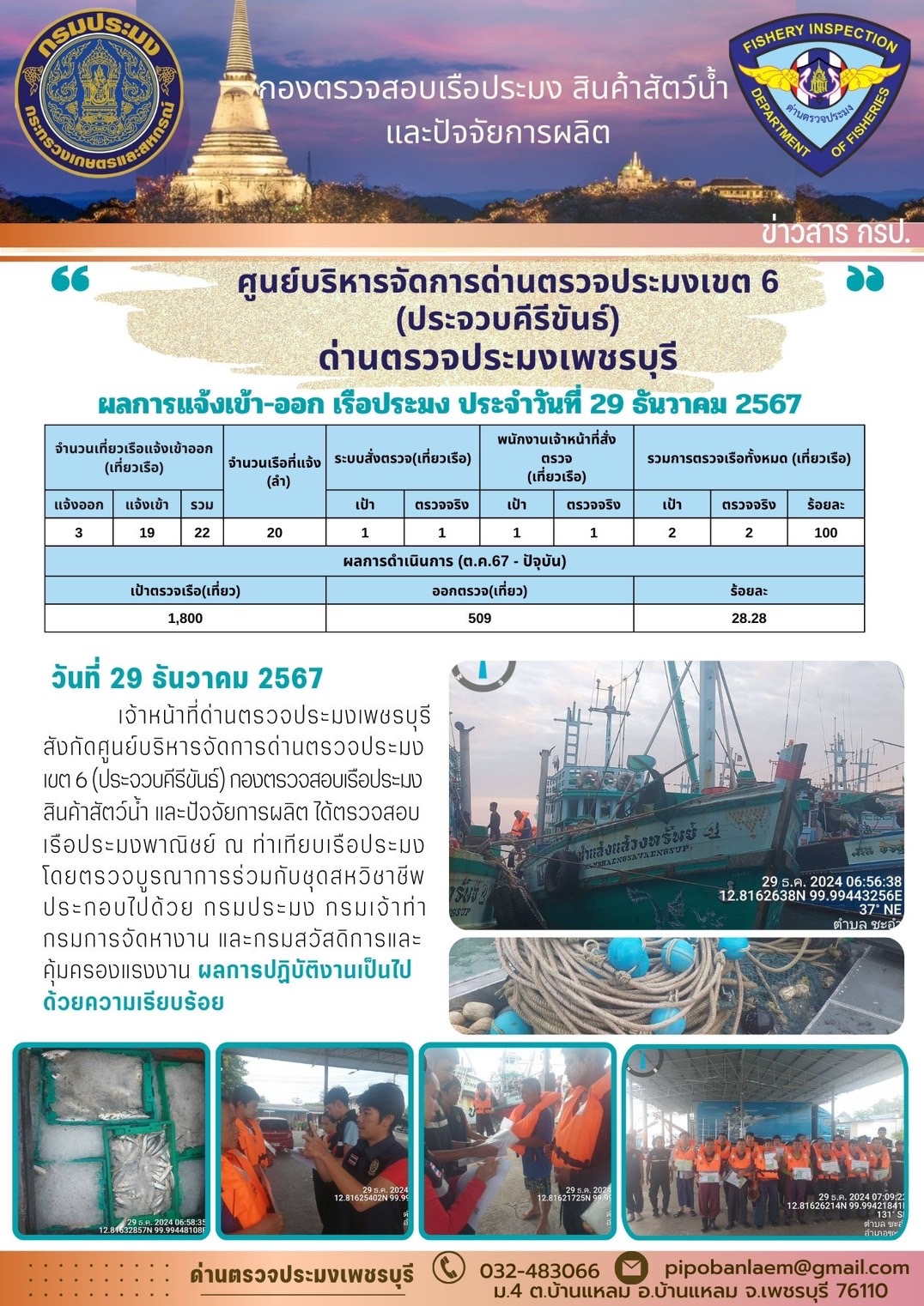 ตรวจสอบเรือประมงพาณิชย์ ณ ท่าเทียบเรือประมง..คลิก