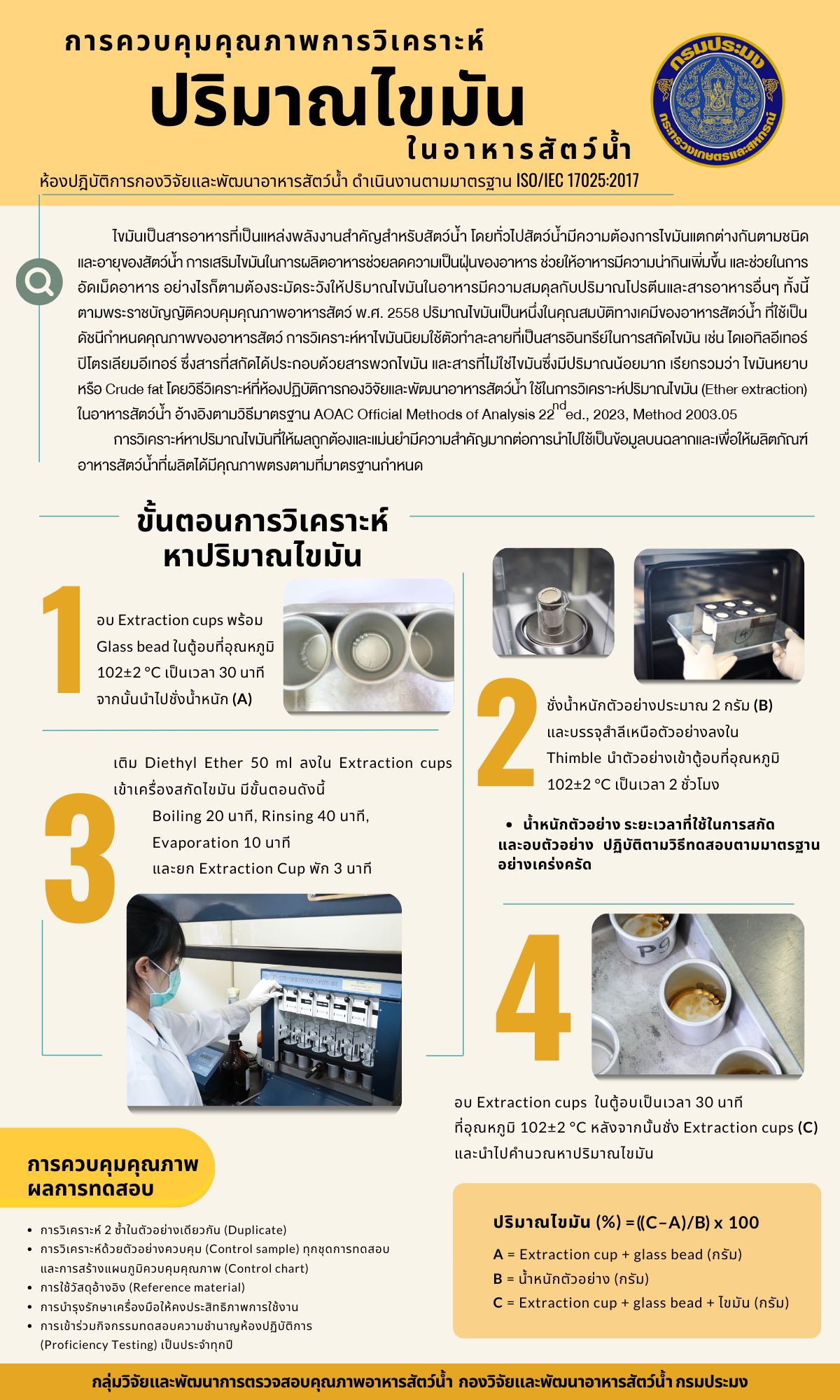 การควบคุมคุณภาพการวิเคราะห์ปริมาณไขมันในอาหารสัตว์น้ำ..คลิก