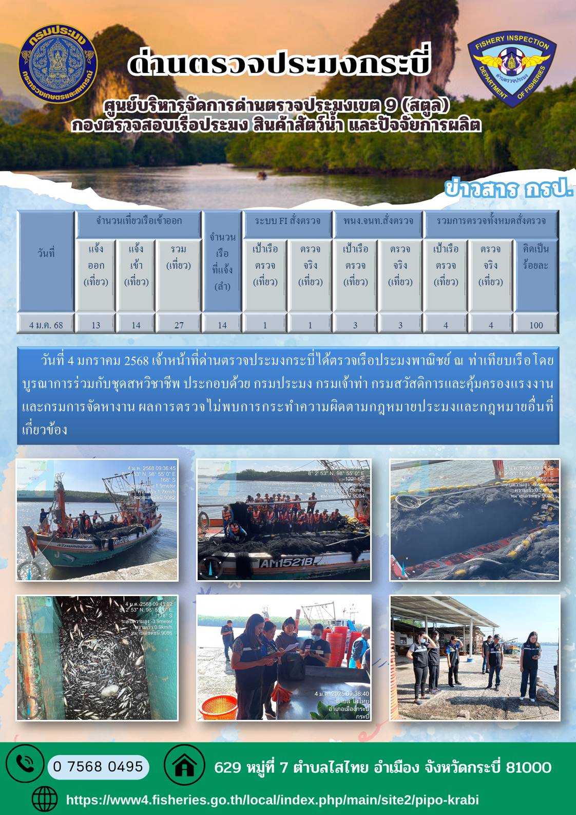 ผลตรวจเรือวันที่ 1-4 มกราคม 2568