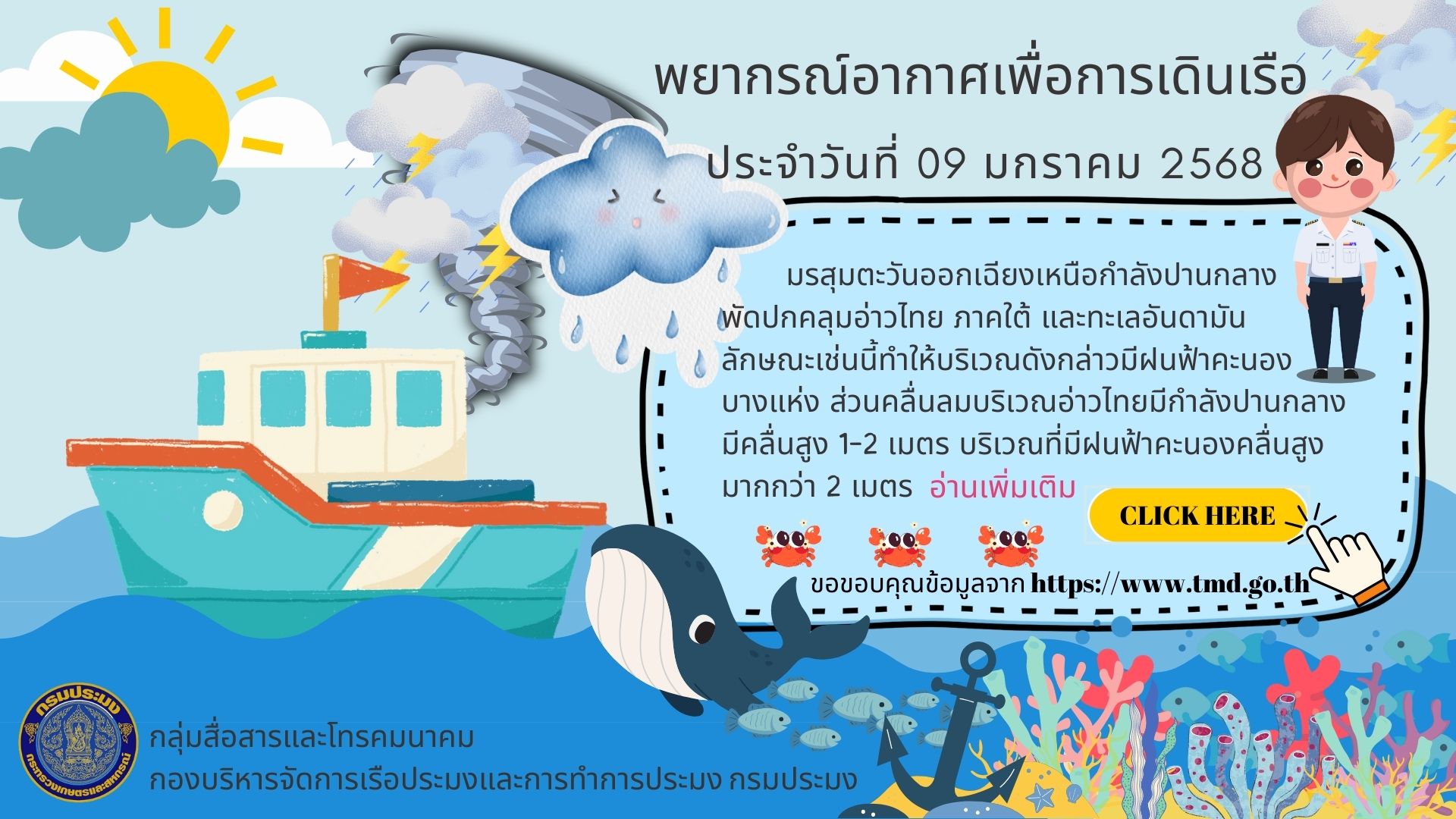 พยากรณ์อากาศเพื่อการเดินเรือ ประจำวันที่ 09 มกราคม 2568