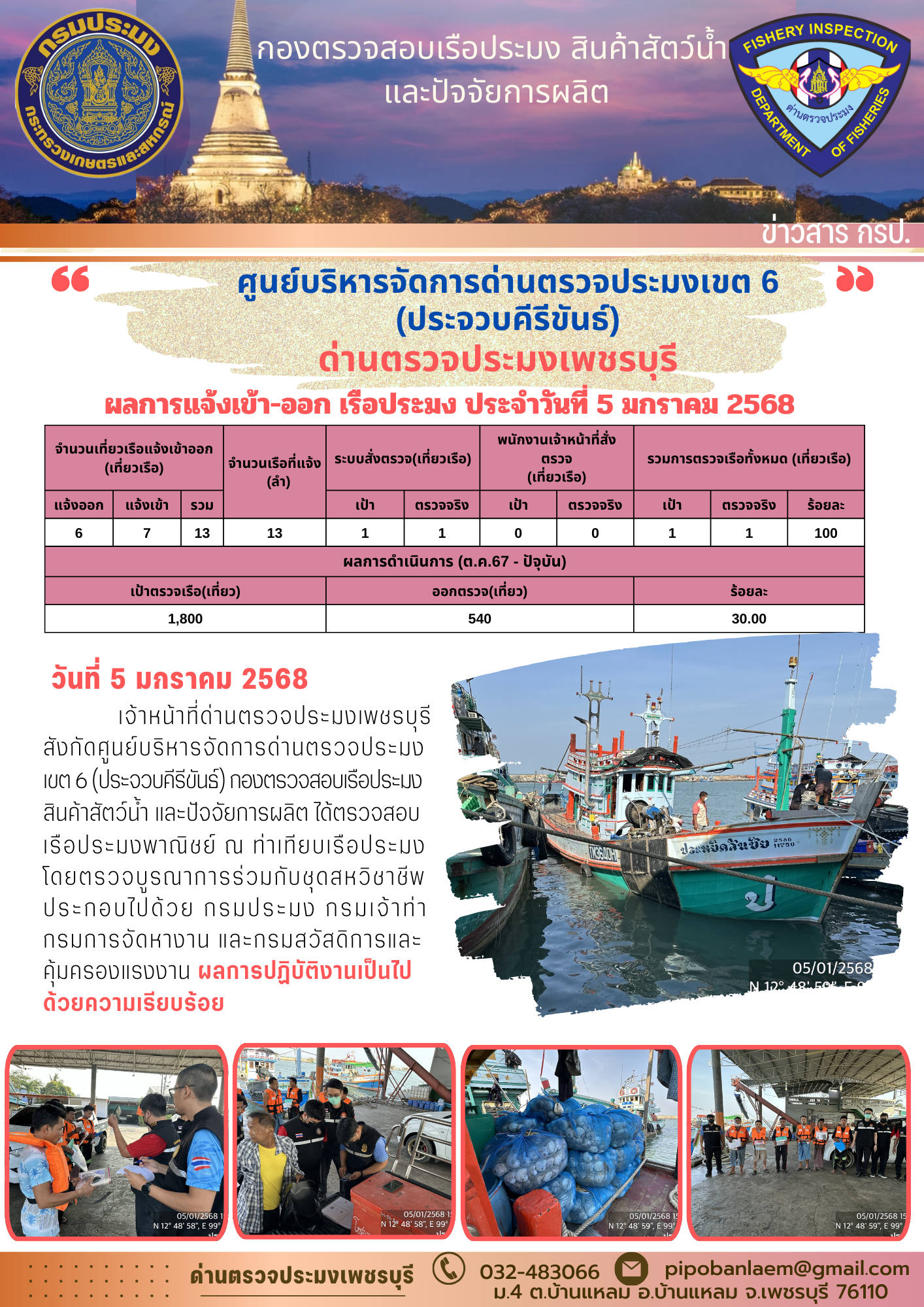 ข่าวประชาสัมพันธ์ ด่านตรวจประมงเพชรบุรี..คลิก
