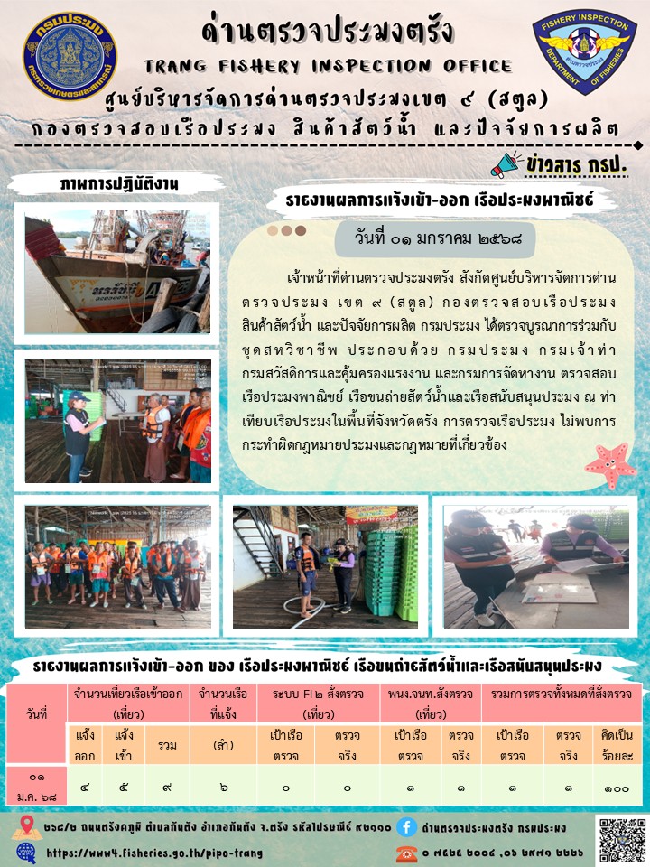 ประชาสัมพันธ์การปฏิบัติงานด่านตรวจประมงตรัง..คลิก