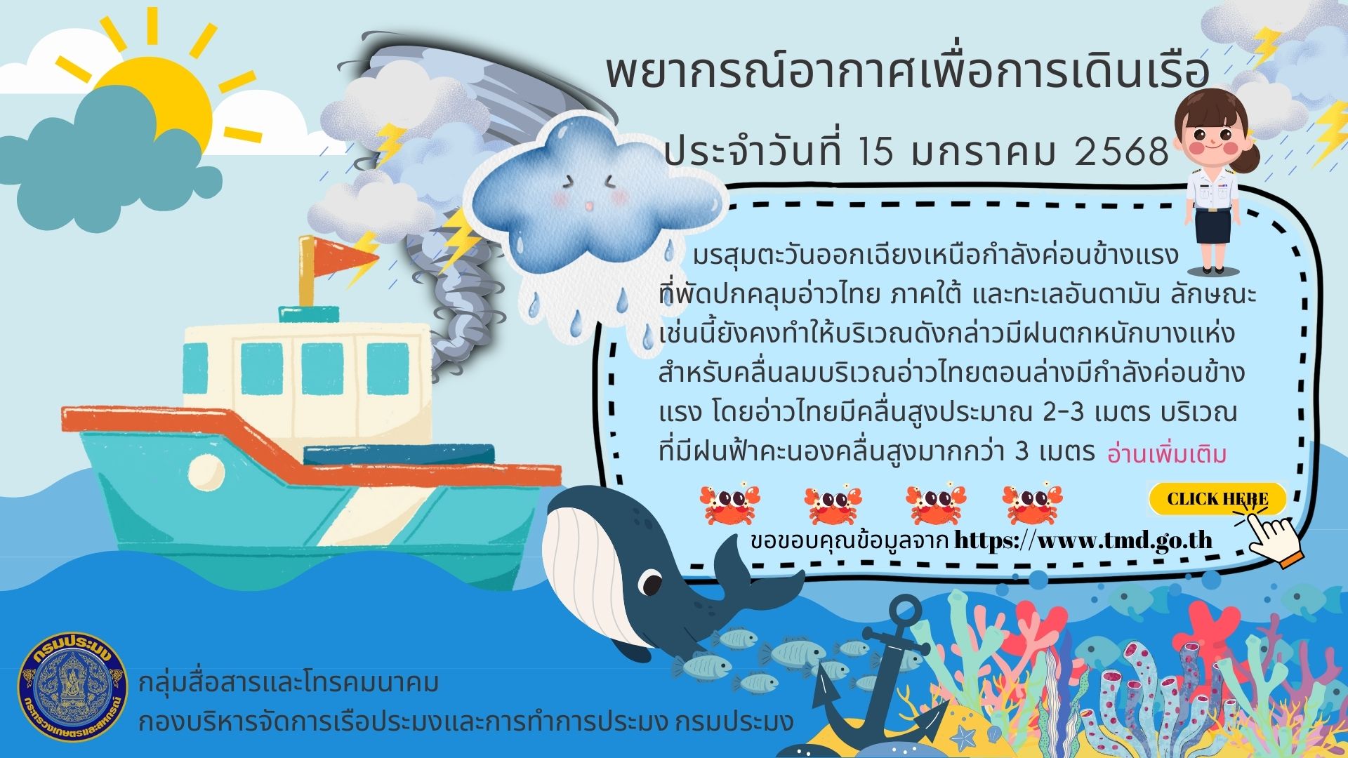 พยากรณ์อากาศเพื่อการเดินเรือ ประจำวันที่ 15 มกราคม 2568
