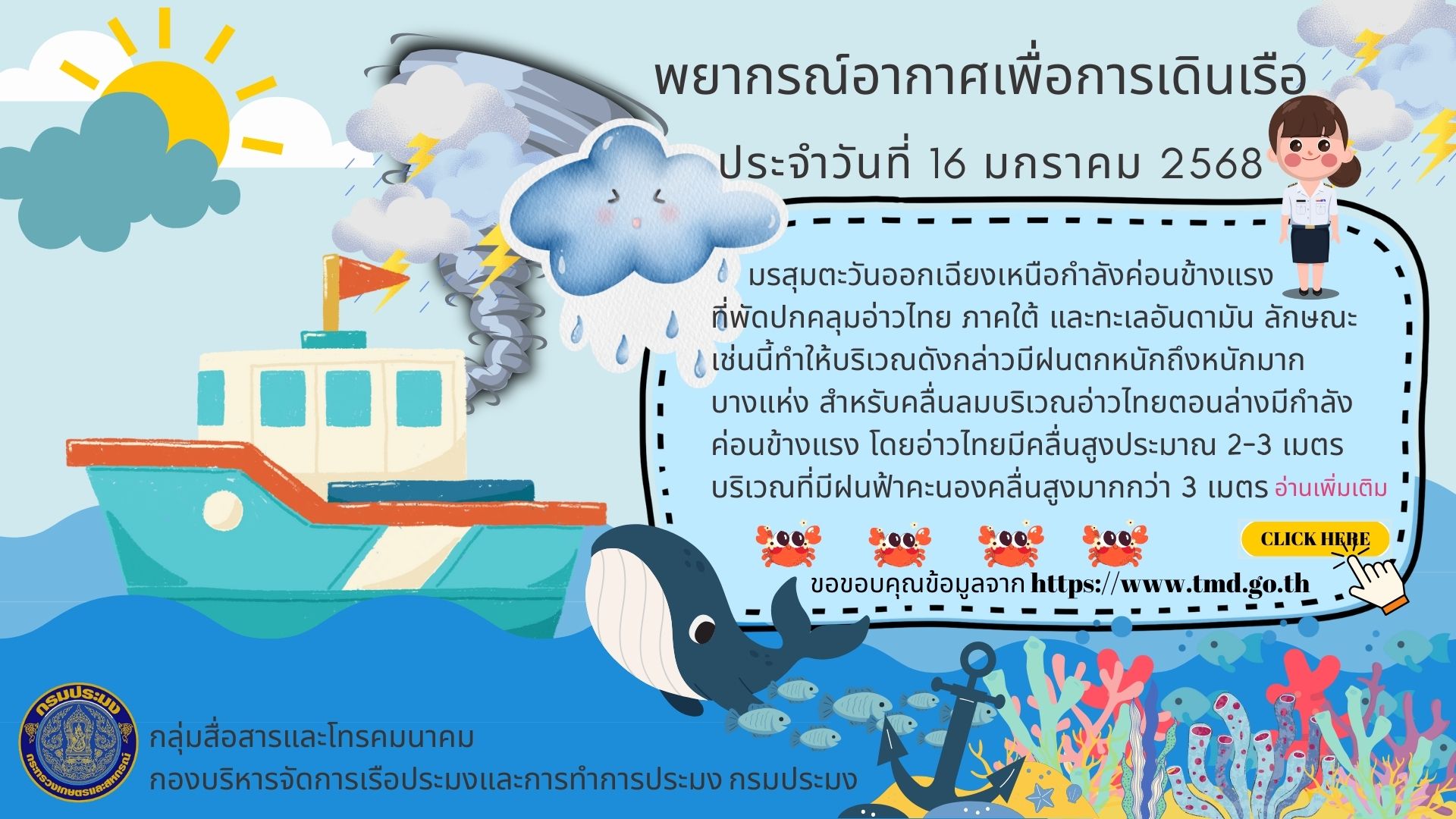 พยากรณ์อากาศเพื่อการเดินเรือ ประจำวันที่ 16 มกราคม 2568