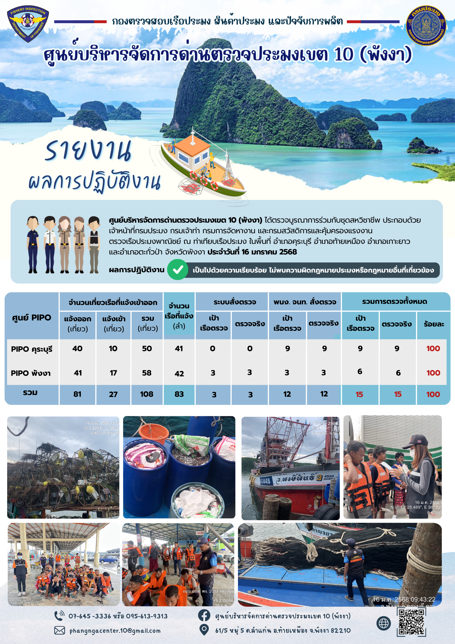ข่าวประชาสัมพันธ์กิจกรรมการตรวจเรือประมงพาณิชย์แจ้งเข้า - ออก วันที่ 16 มกราคม 2568..คลิก