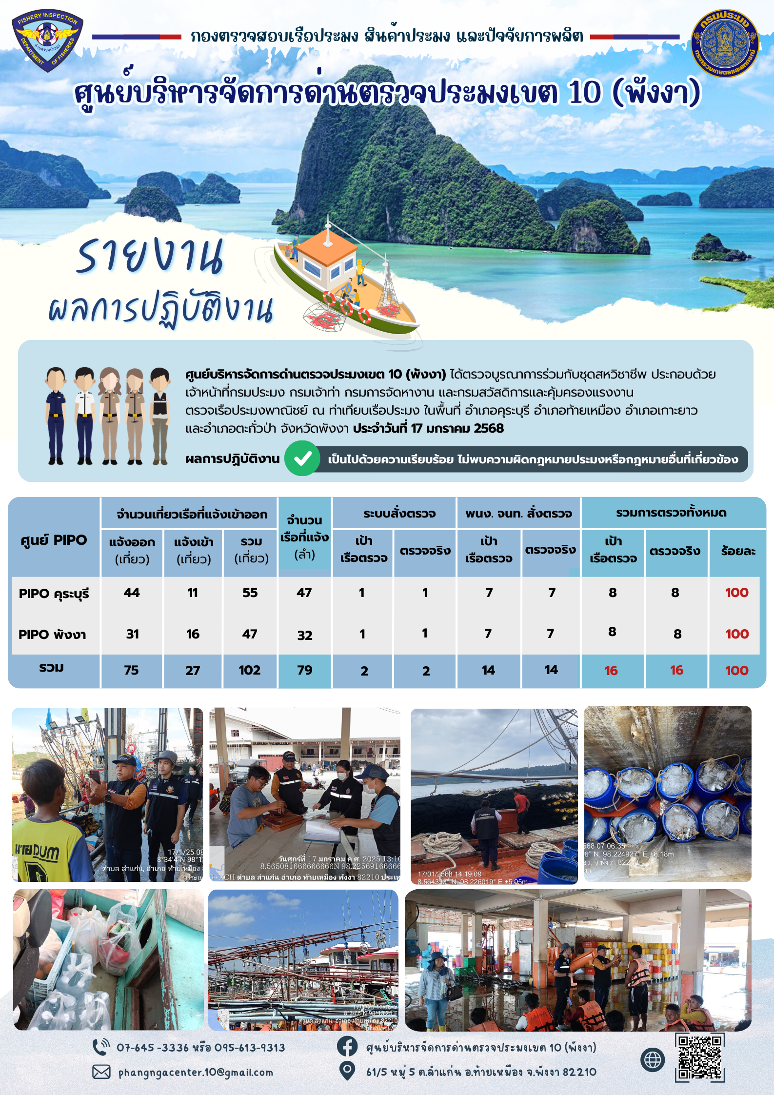 ข่าวประชาสัมพันธ์กิจกรรมการตรวจเรือประมงพาณิชย์แจ้งเข้า - ออก วันที่ 17 มกราคม 2568..คลิก
