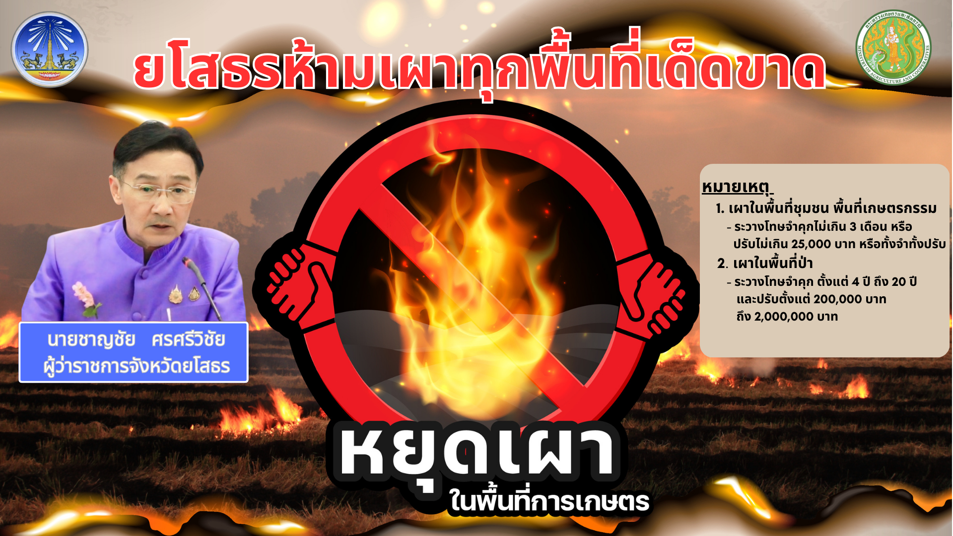 ยโสธรห้ามเผาทุกพื้นที่เด็ดขาด..คลิก
